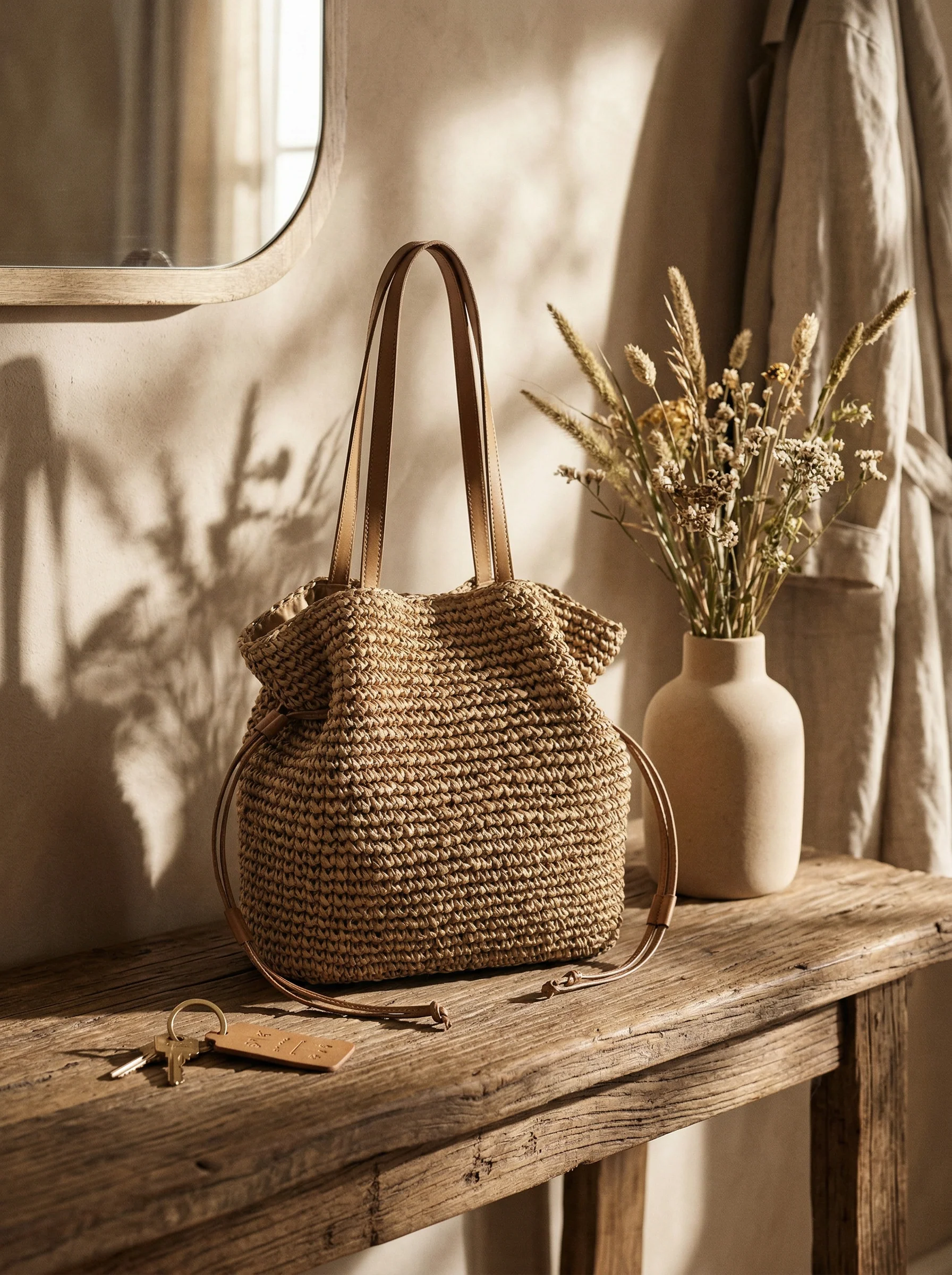 Artisanal Hand-Crocheted Straw Bucket Bag - Image 8