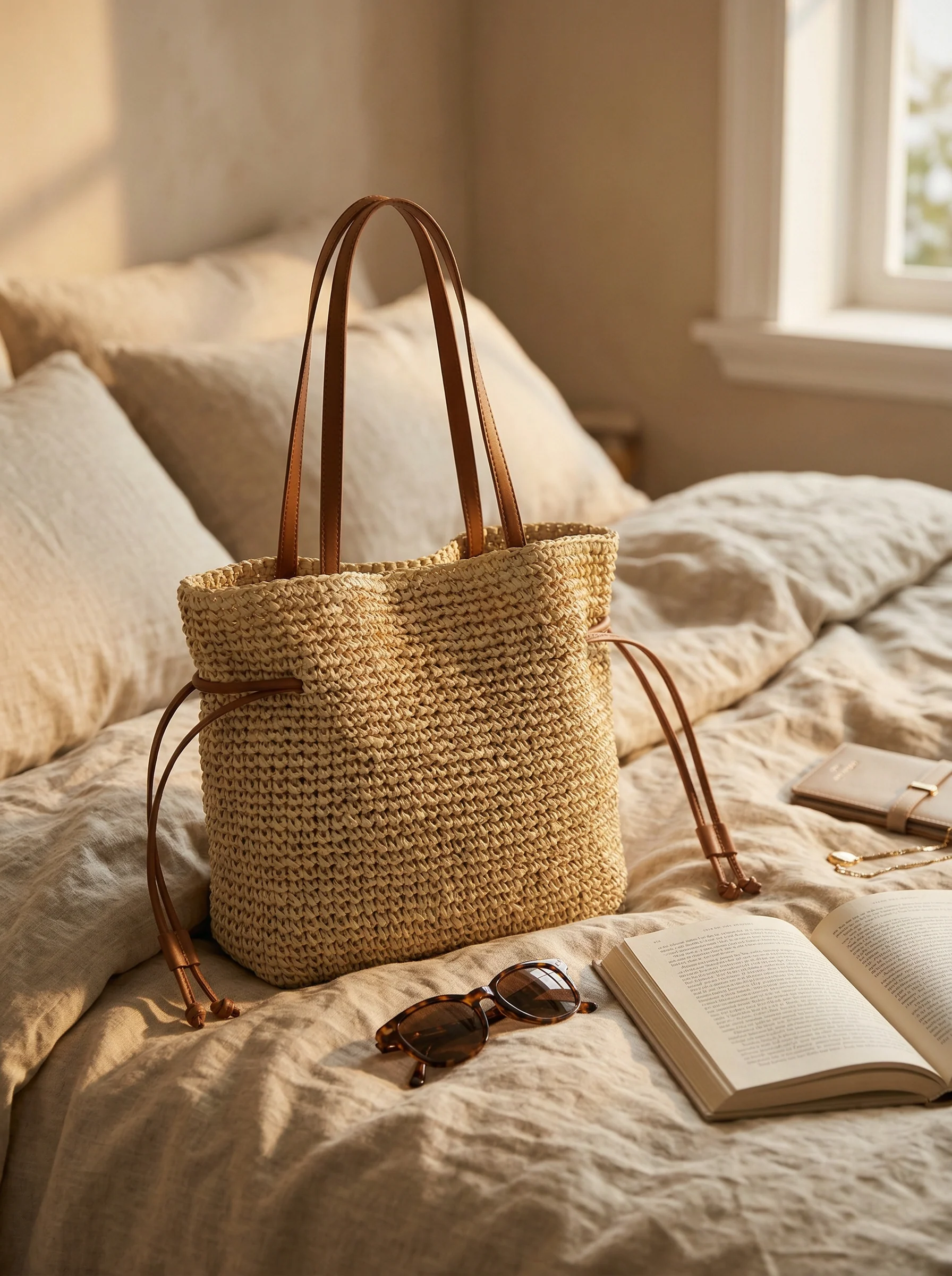 Artisanal Hand-Crocheted Straw Bucket Bag - Image 9