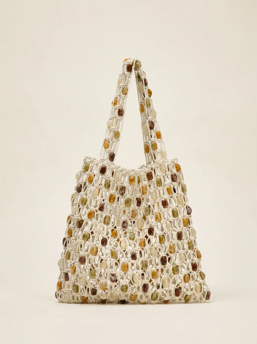 Artisanal Handwoven Gem Bead Crochet Tote Bag