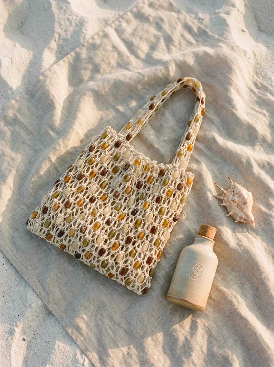 Artisanal Handwoven Gem Bead Crochet Tote Bag - Image 3