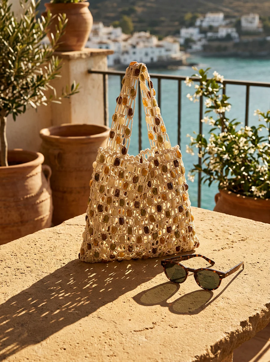 Artisanal Handwoven Gem Bead Crochet Tote Bag - Image 6