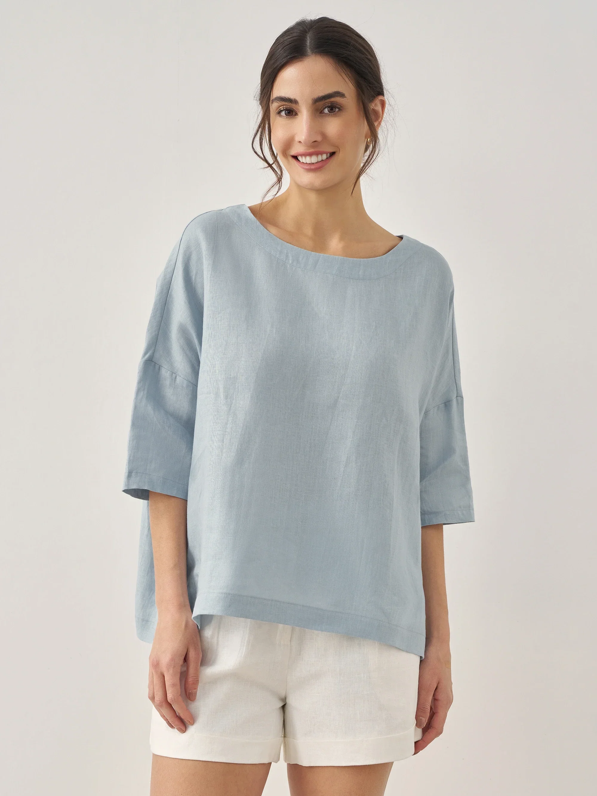 100% Linen Boatneck 3/4 Length Sleeve Top AURORA - Image 7