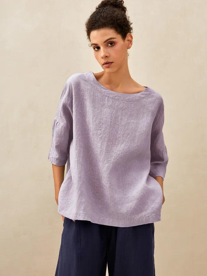 100% Linen Boatneck 3/4 Length Sleeve Top AURORA - Image 15