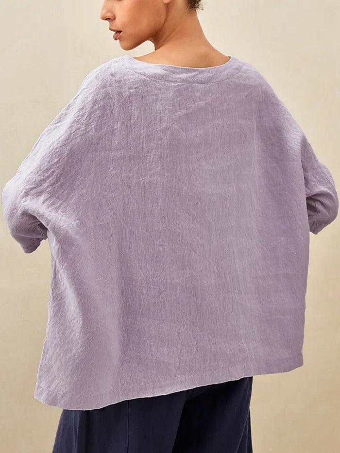 100% Linen Boatneck 3/4 Length Sleeve Top AURORA - Image 16
