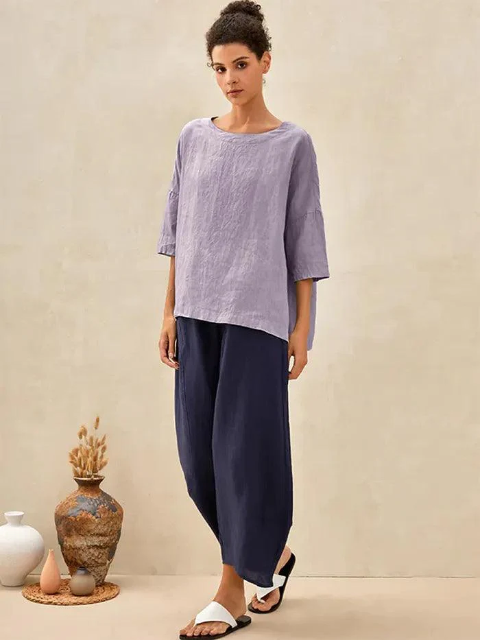 100% Linen Boatneck 3/4 Length Sleeve Top AURORA - Image 17