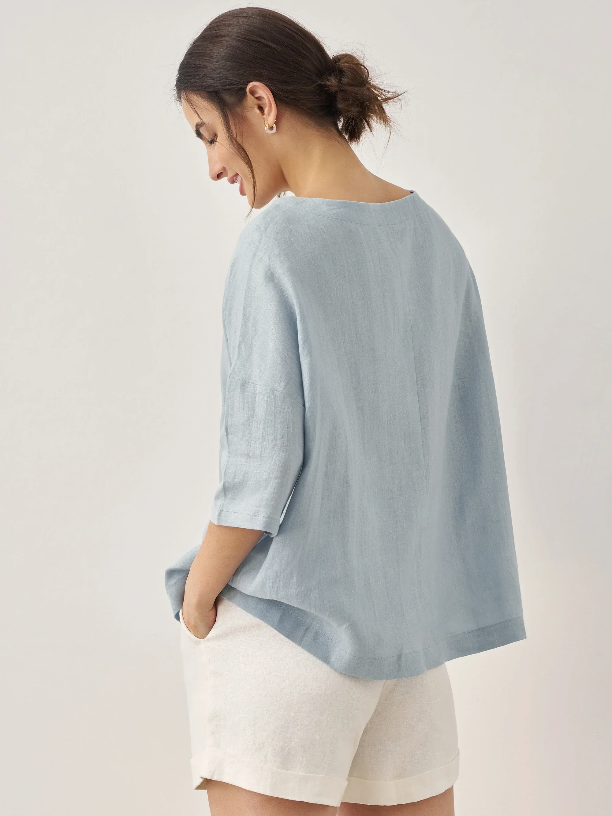 100% Linen Boatneck 3/4 Length Sleeve Top AURORA - Image 10