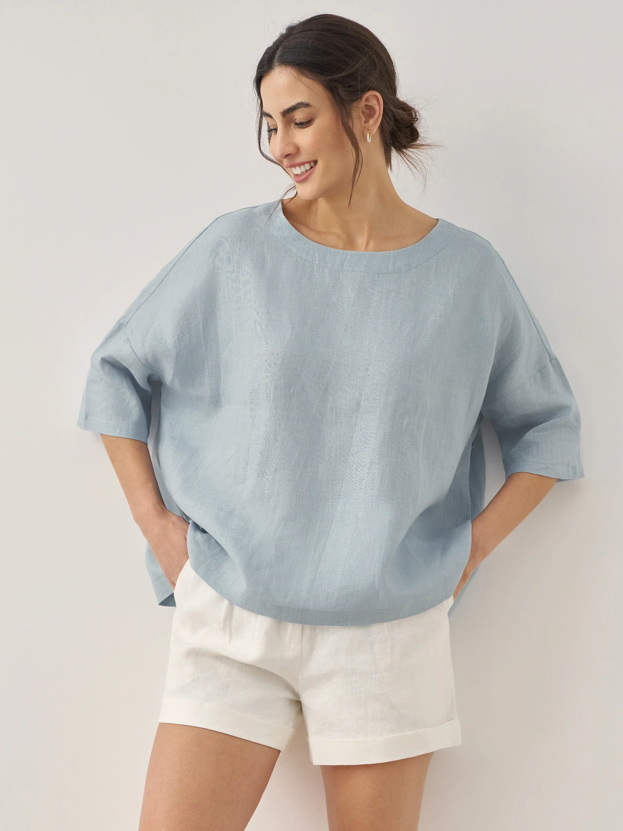100% Linen Boatneck 3/4 Length Sleeve Top AURORA - Image 8