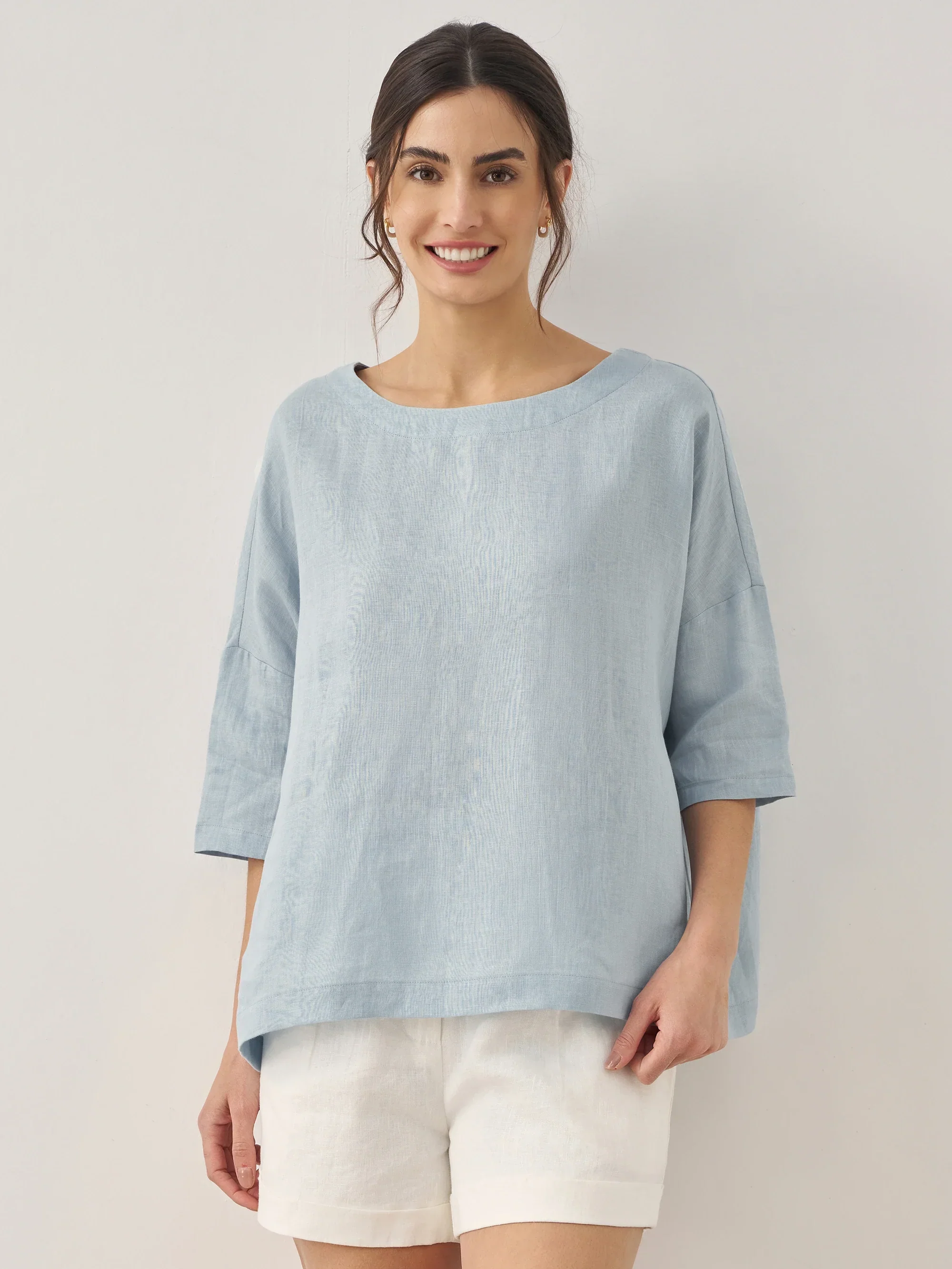 100% Linen Boatneck 3/4 Length Sleeve Top AURORA - Image 9