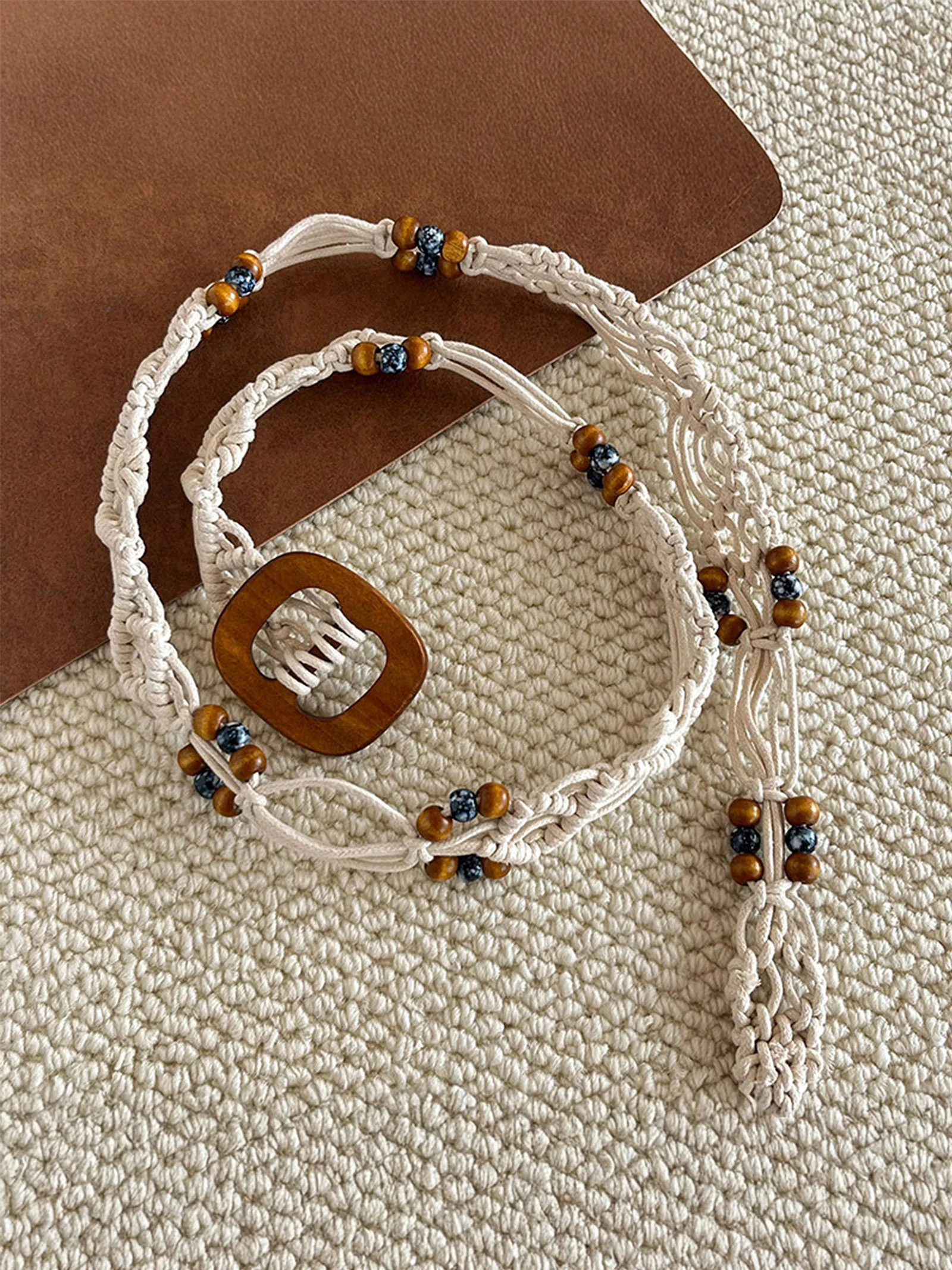 Bohemian Hand-Woven Waxed Cord Waist Rope With Wooden Buckle