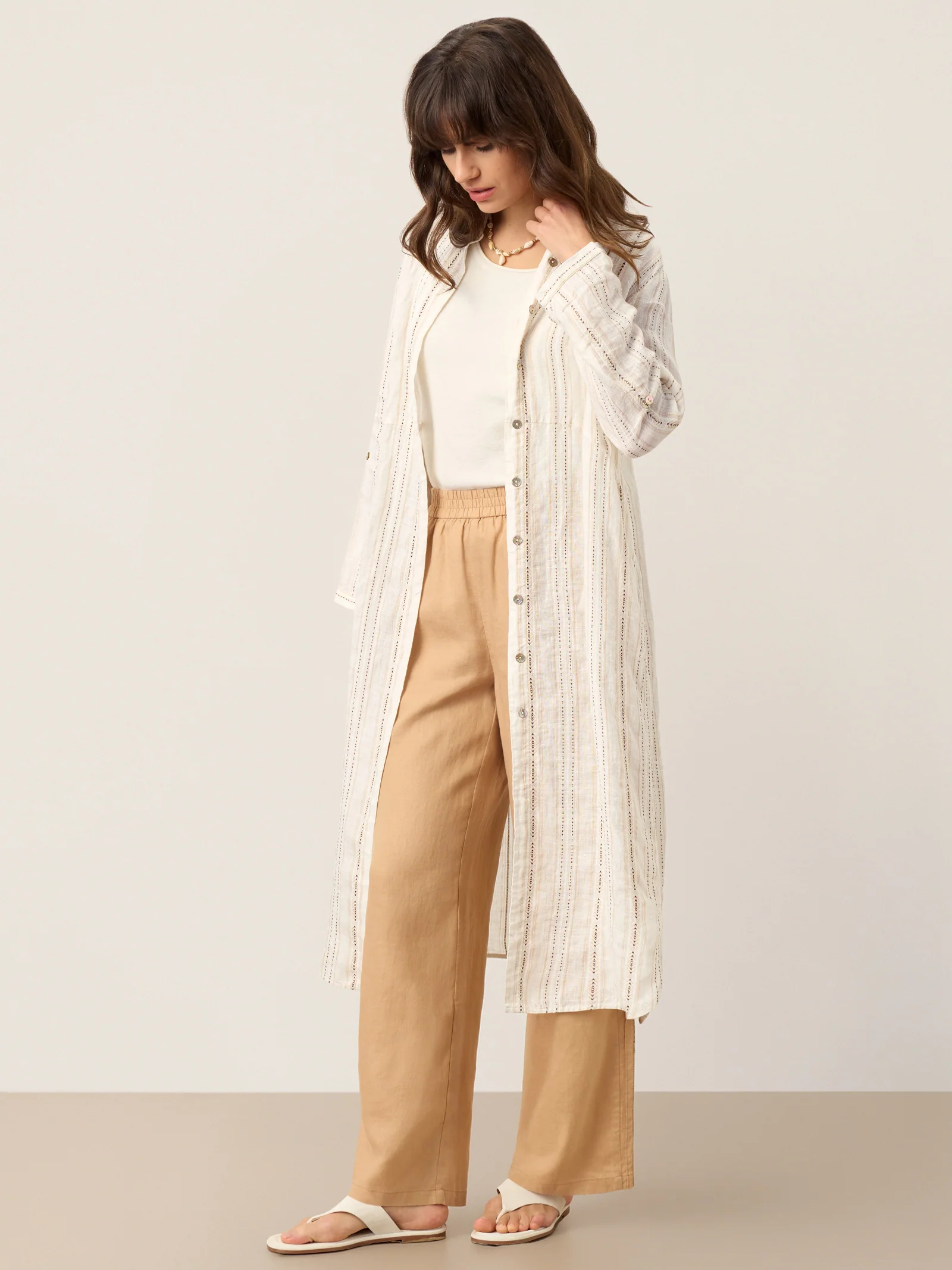 Linen Striped Tab-Sleeve Bohemia Shirt Dress BLYTHE - Image 3
