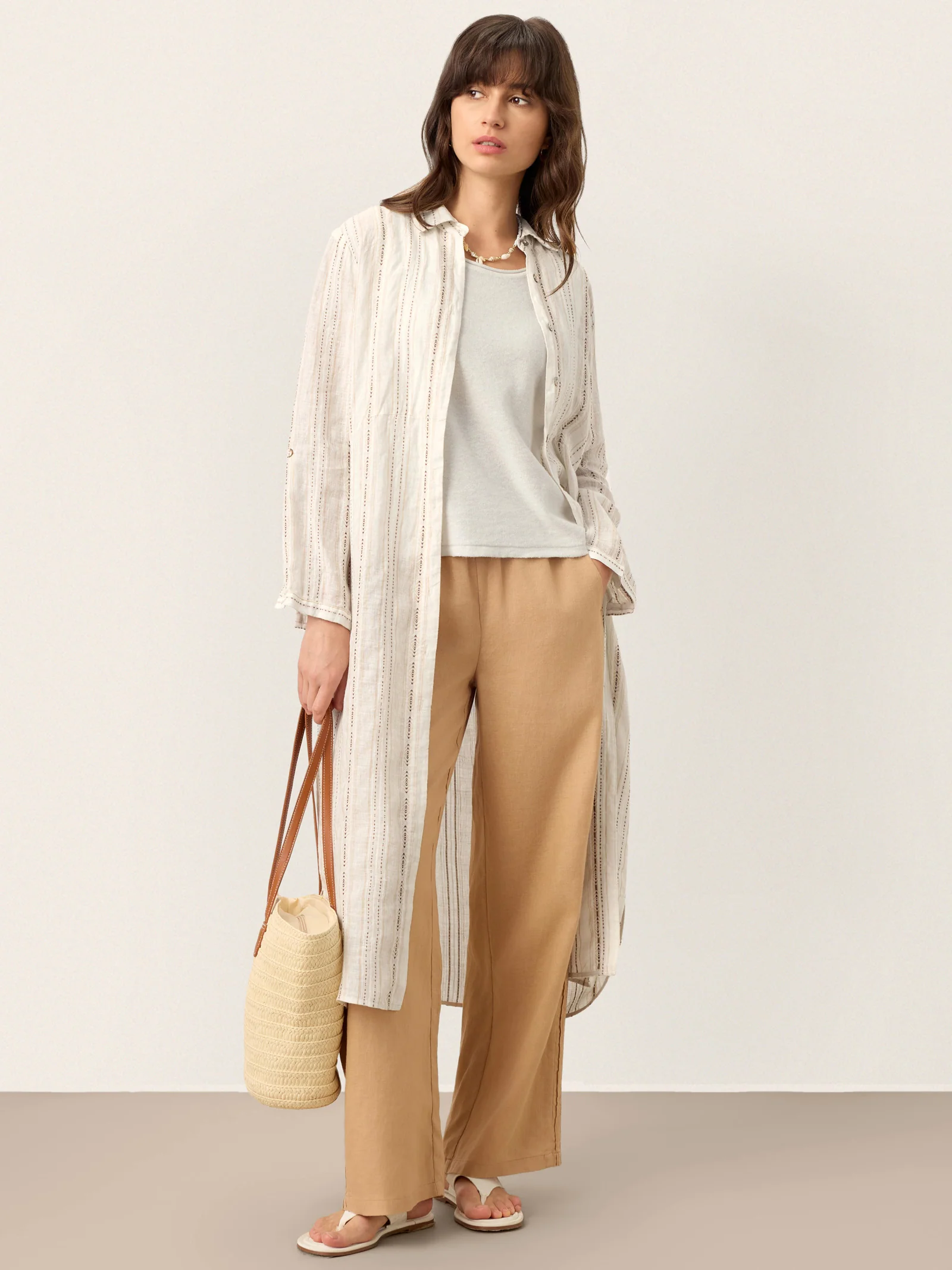 Linen Striped Tab-Sleeve Bohemia Shirt Dress BLYTHE - Image 4