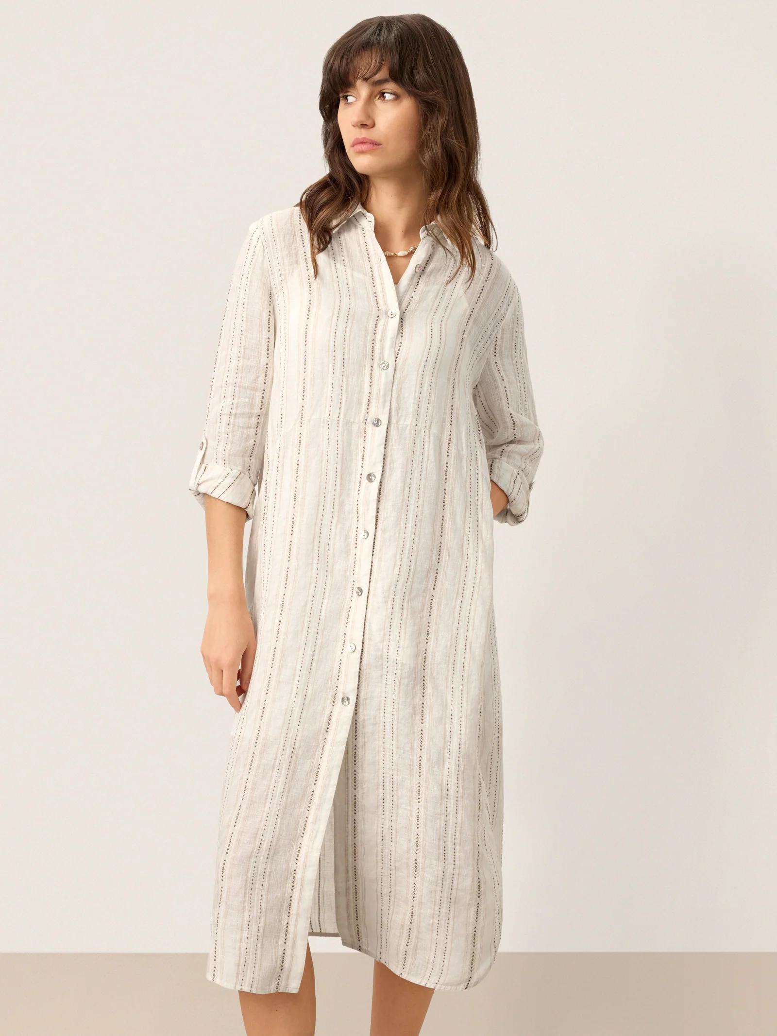 Linen Striped Tab-Sleeve Bohemia Shirt Dress BLYTHE - Image 6