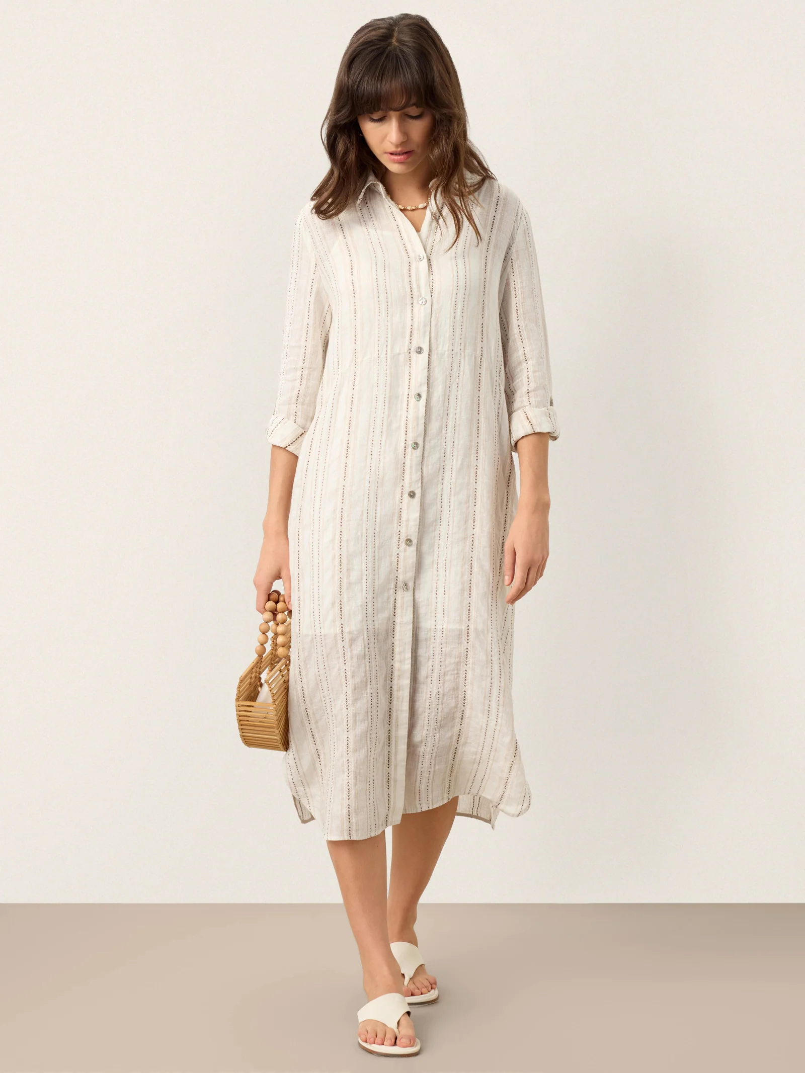 Linen Striped Tab-Sleeve Bohemia Shirt Dress BLYTHE - Image 8
