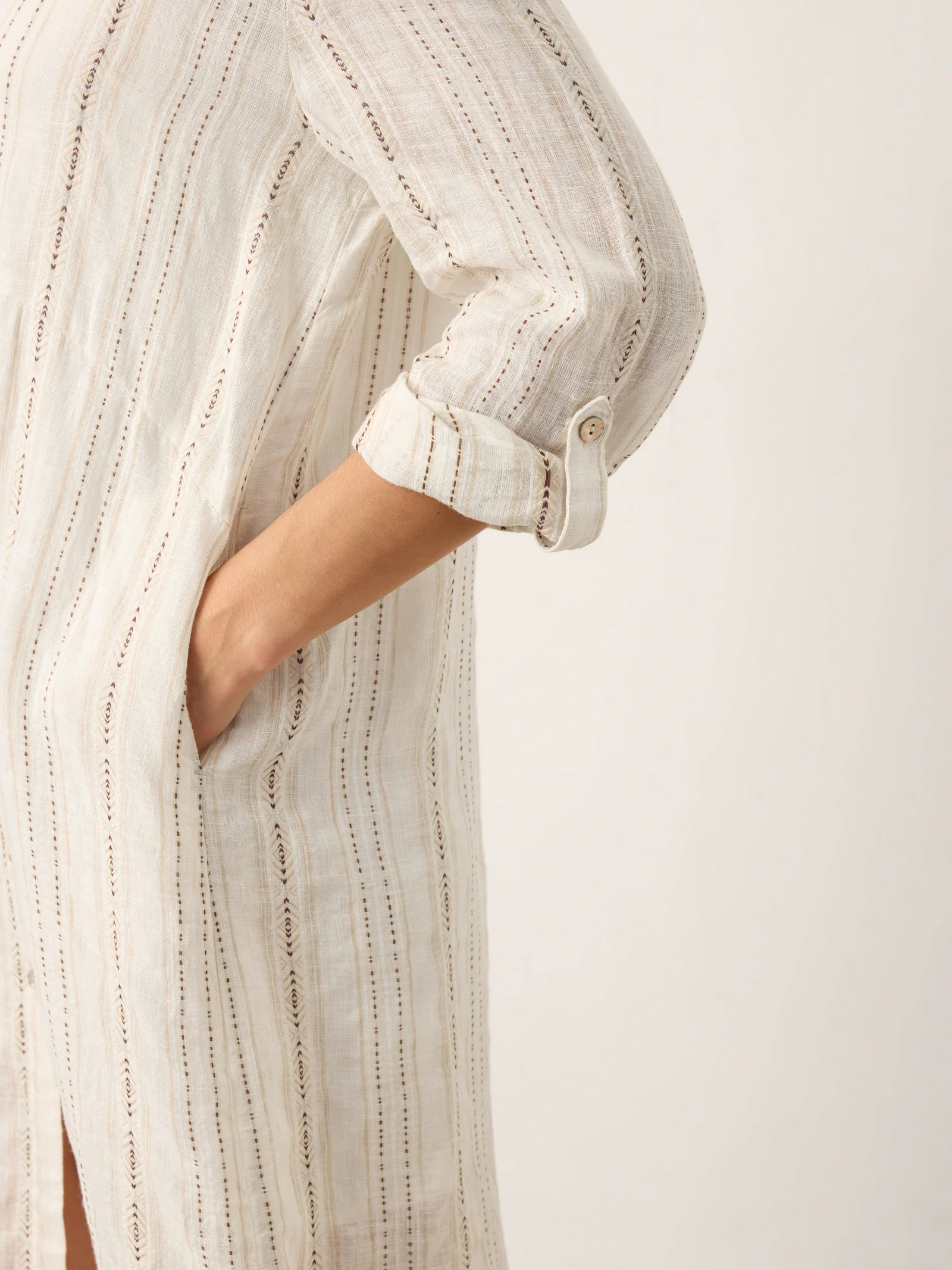 Linen Striped Tab-Sleeve Bohemia Shirt Dress BLYTHE - Image 9