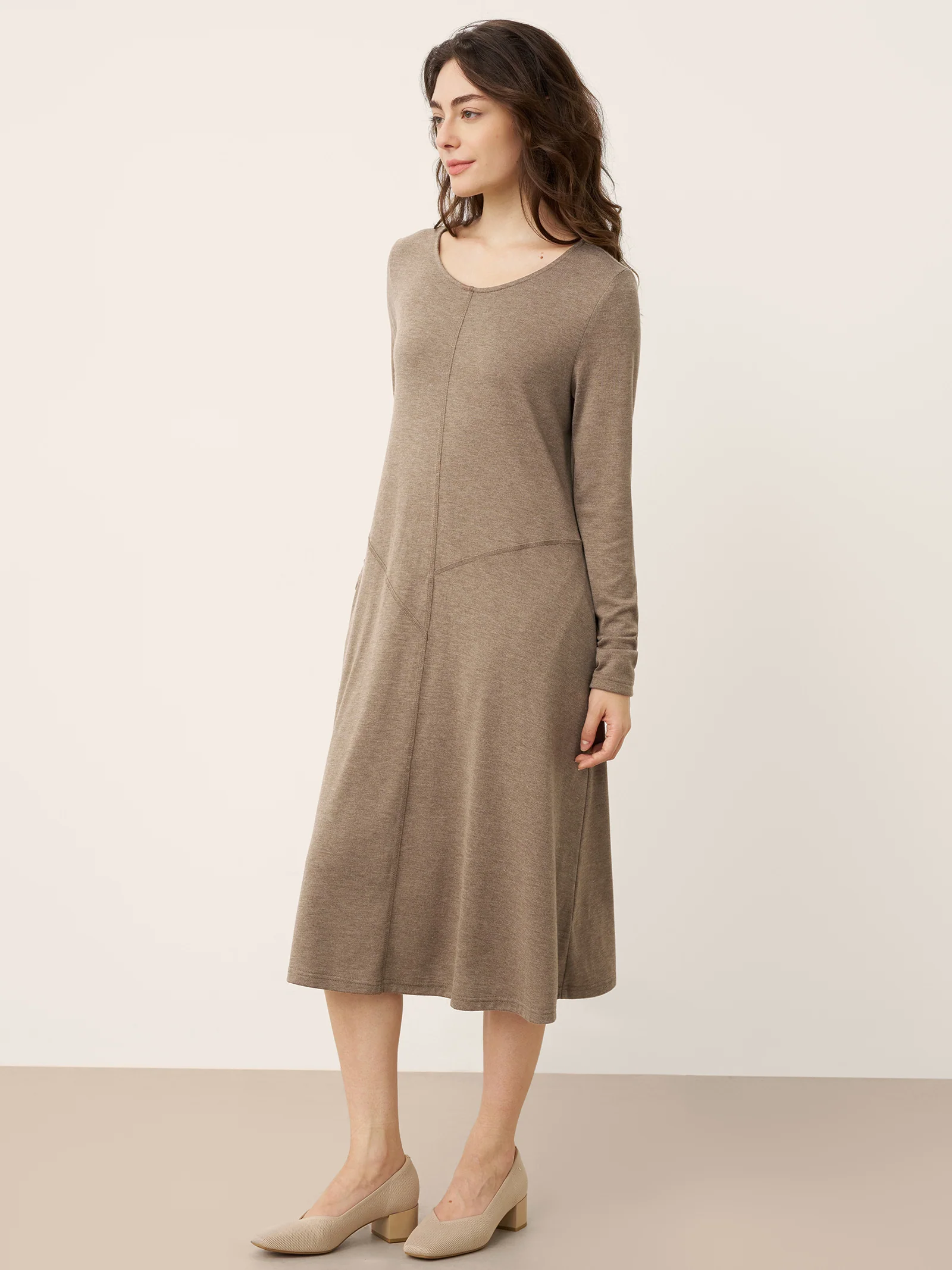 Cashmere Crew Neck Sculpted Seam A-Line Midi Dress HARLOW - Image 2