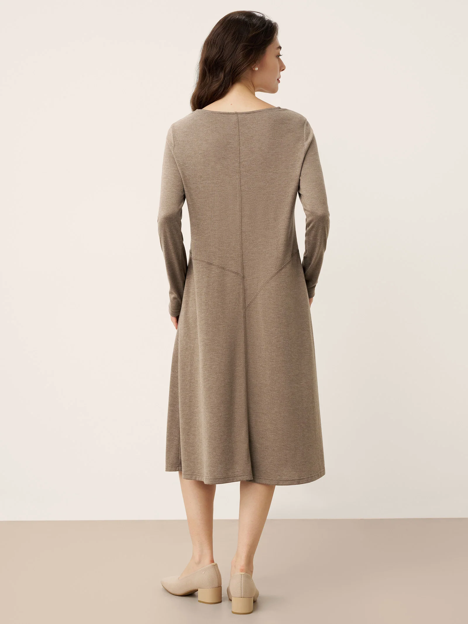 Cashmere Crew Neck Sculpted Seam A-Line Midi Dress HARLOW - Image 3