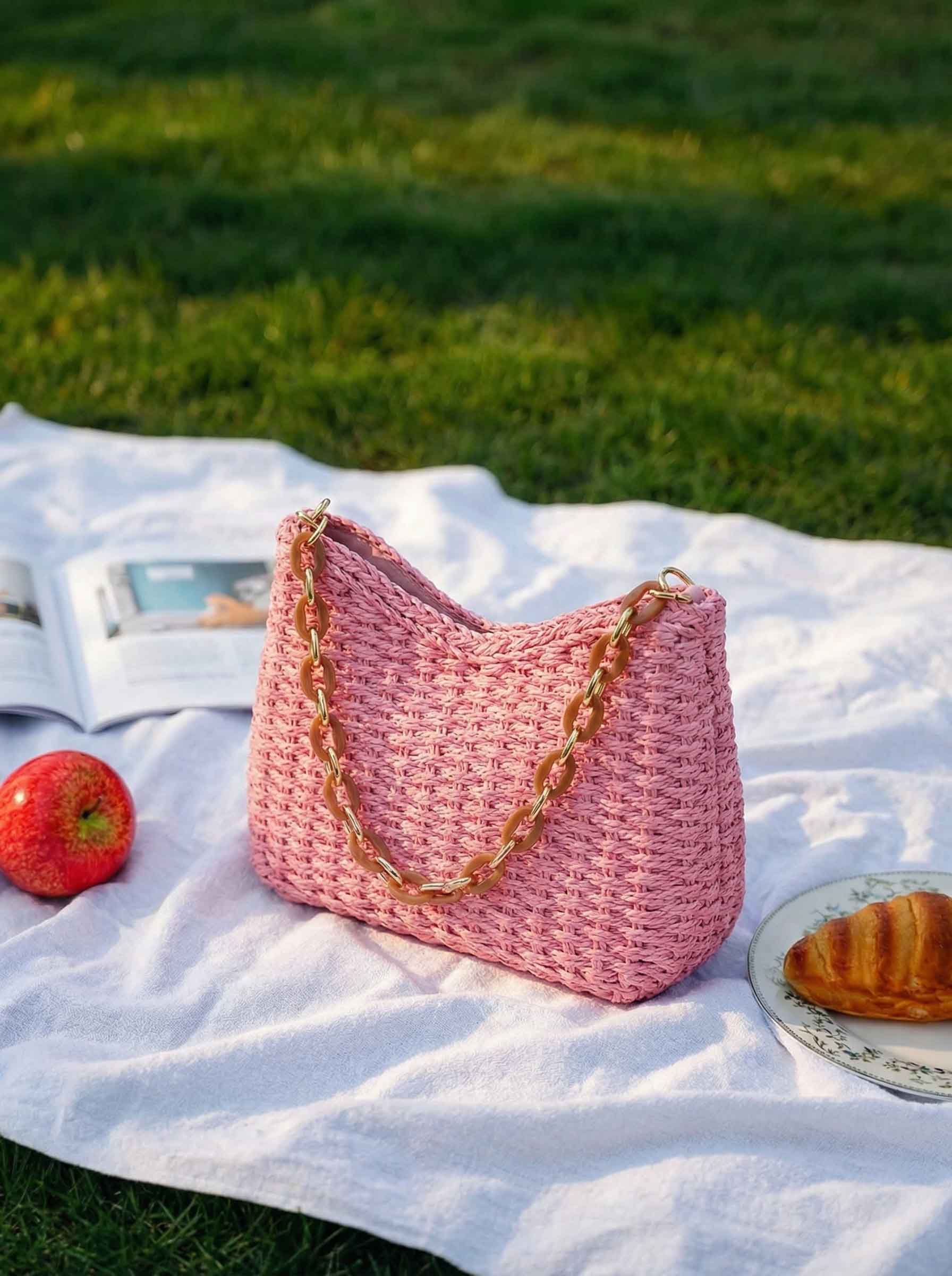 Colorful Woven Straw Shoulder Bag - Image 8