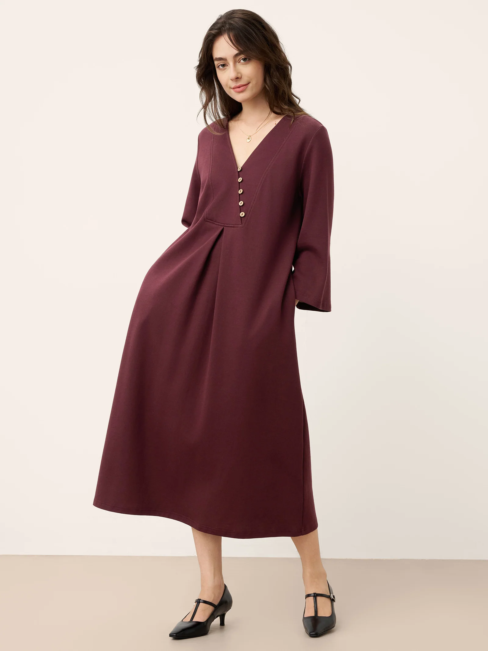 Cotton Asymmetric V-Neck Pleat Maxi Dress BELLATRIX - Image 2