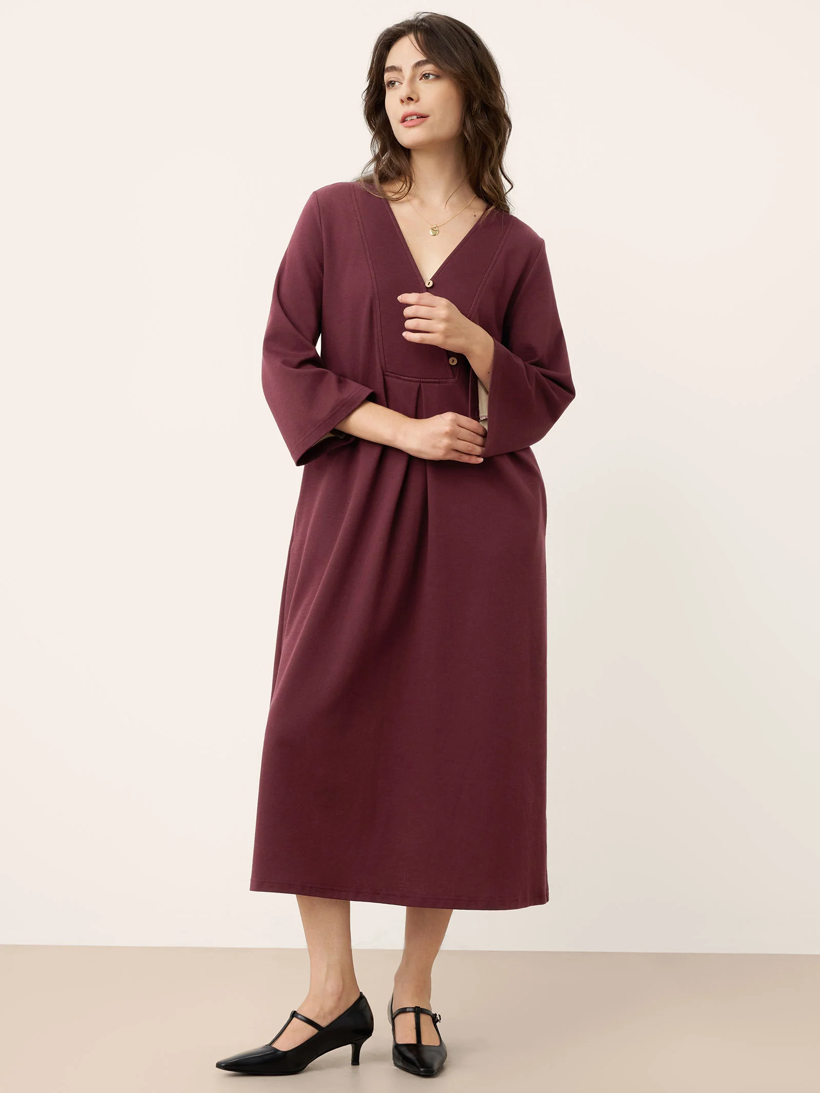 Cotton Asymmetric V-Neck Pleat Maxi Dress BELLATRIX - Image 3