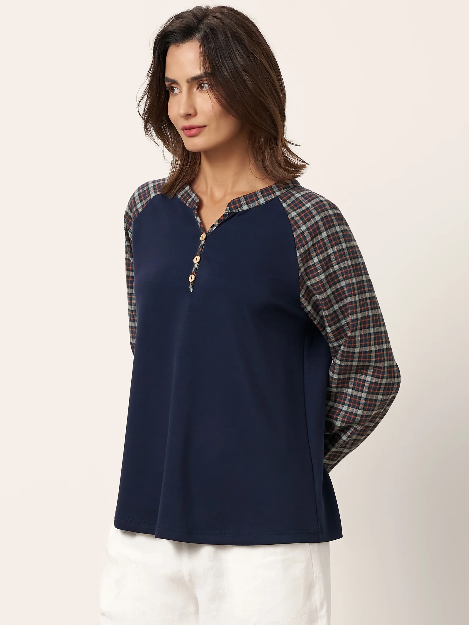 Cotton Contrast Collar Long Sleeve Top CARMEN - Image 3