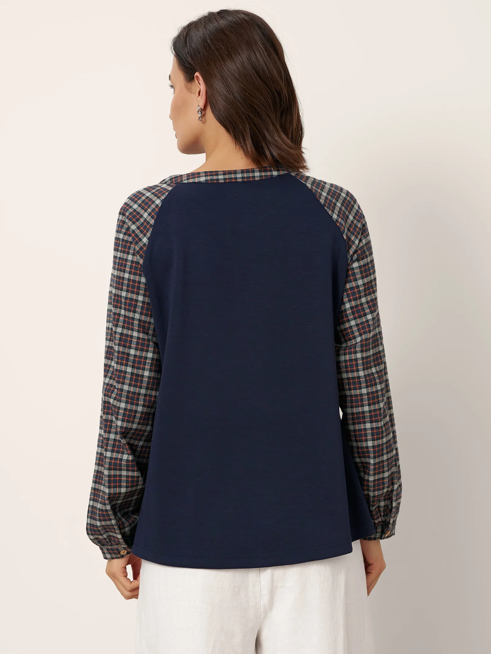 Cotton Contrast Collar Long Sleeve Top CARMEN - Image 4