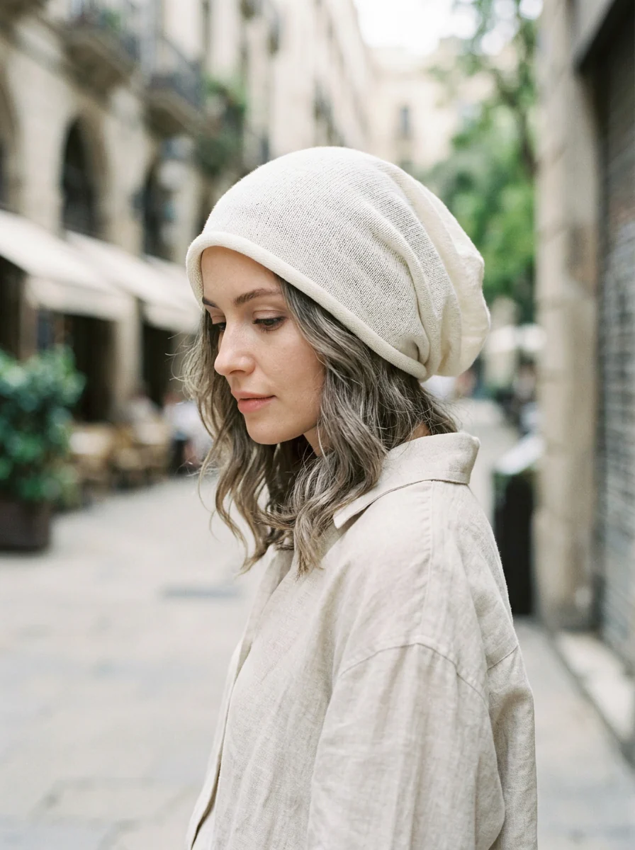 Cotton Linen Slouchy Beanie Lightweight Breathable Casual Hat - Image 2