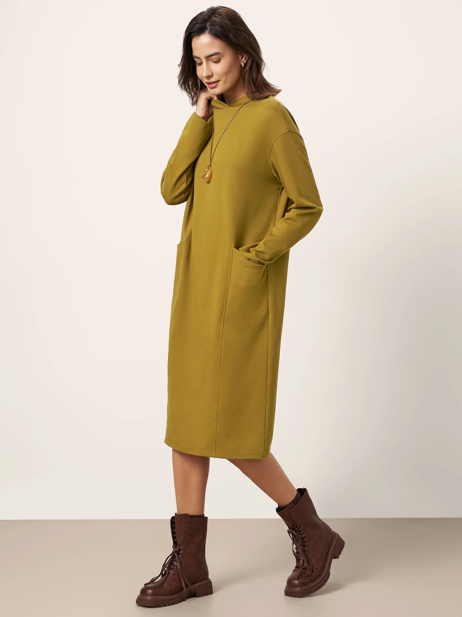 Cotton Overlap Collar Midi Dress ALANI - Image 2