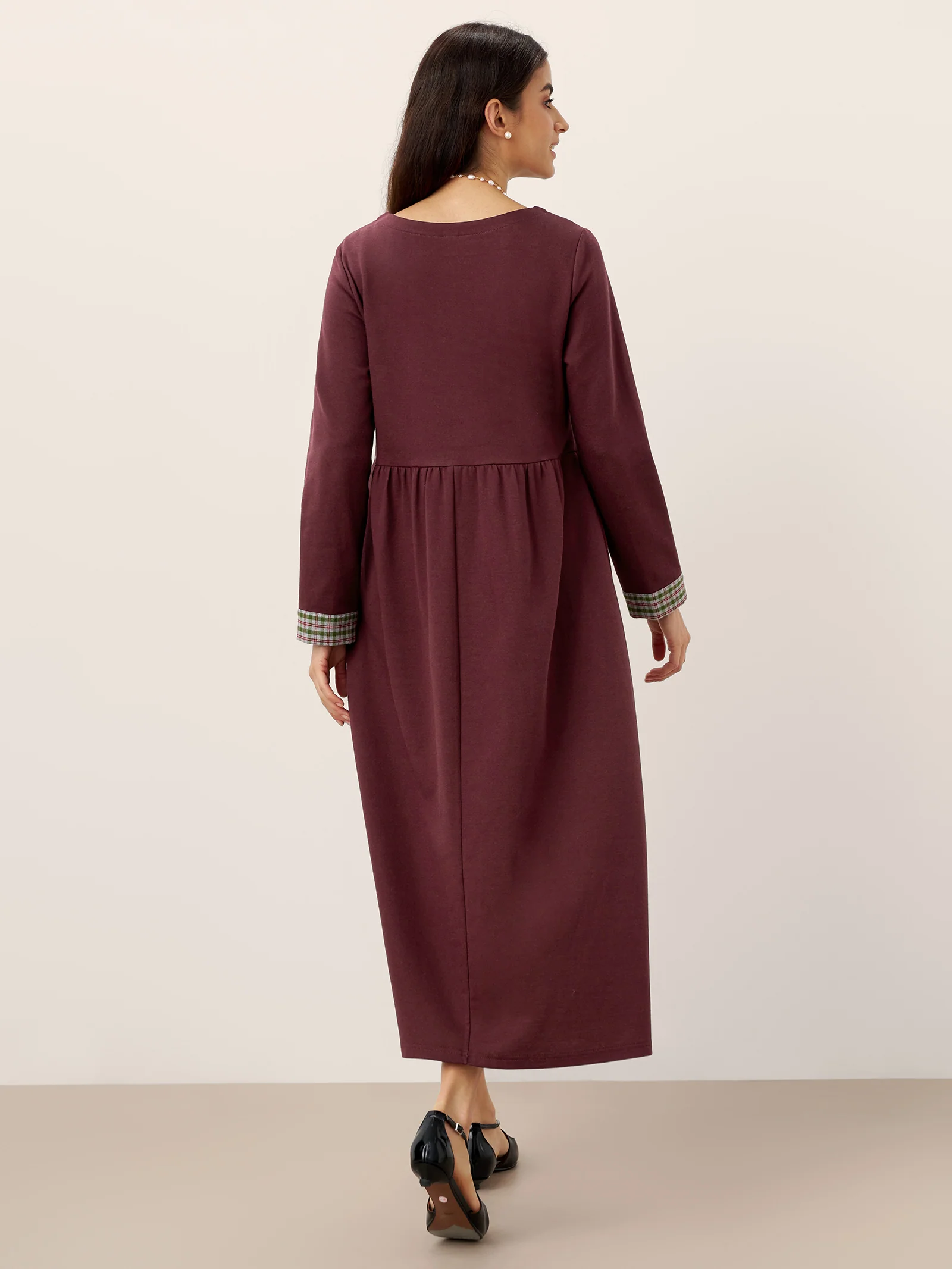 Organic Cotton Patchwork Cuff Crew Neck Casual Maxi Dress SCARLETT - Image 13