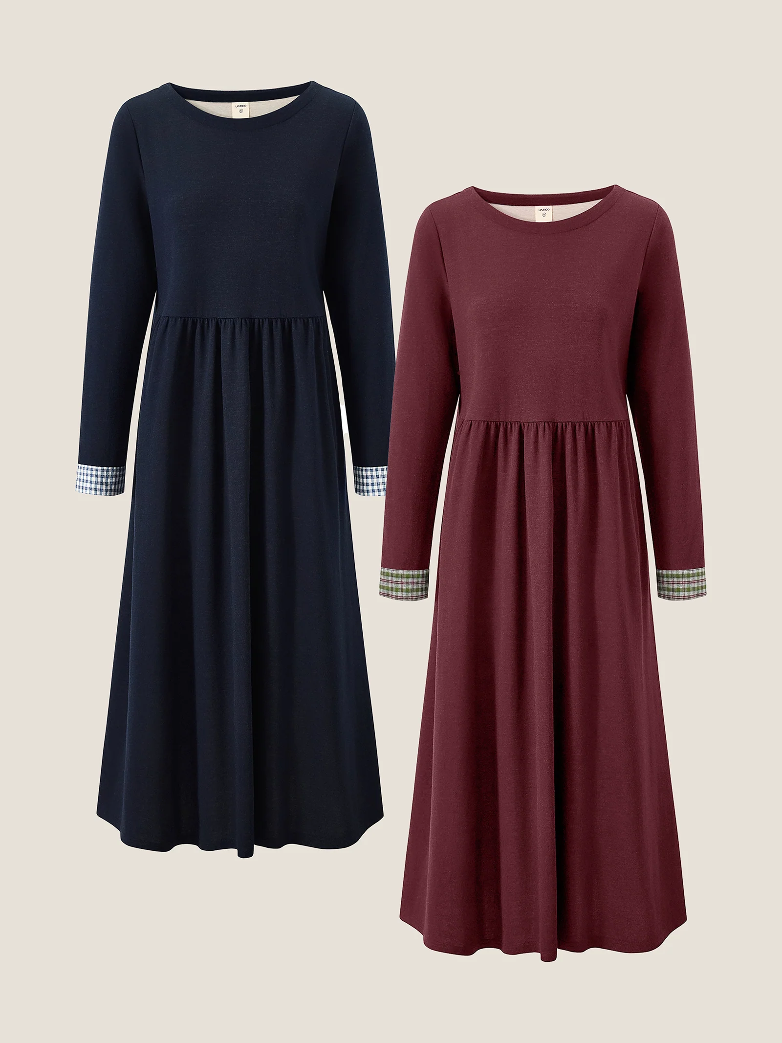 Organic Cotton Patchwork Cuff Crew Neck Casual Maxi Dress SCARLETT - Image 18