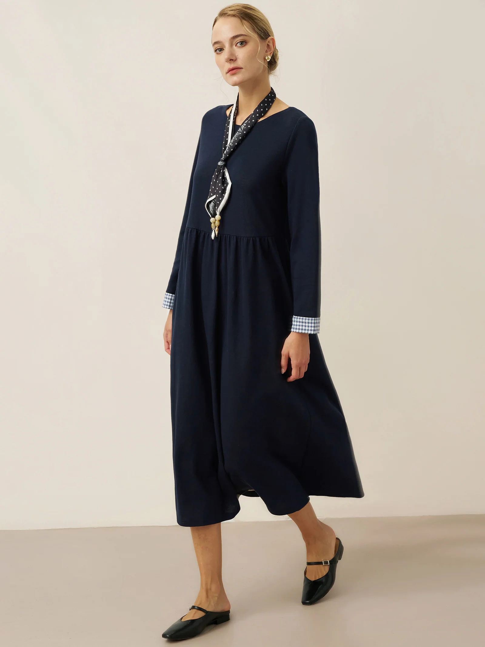 Organic Cotton Patchwork Cuff Crew Neck Casual Maxi Dress SCARLETT - Image 2