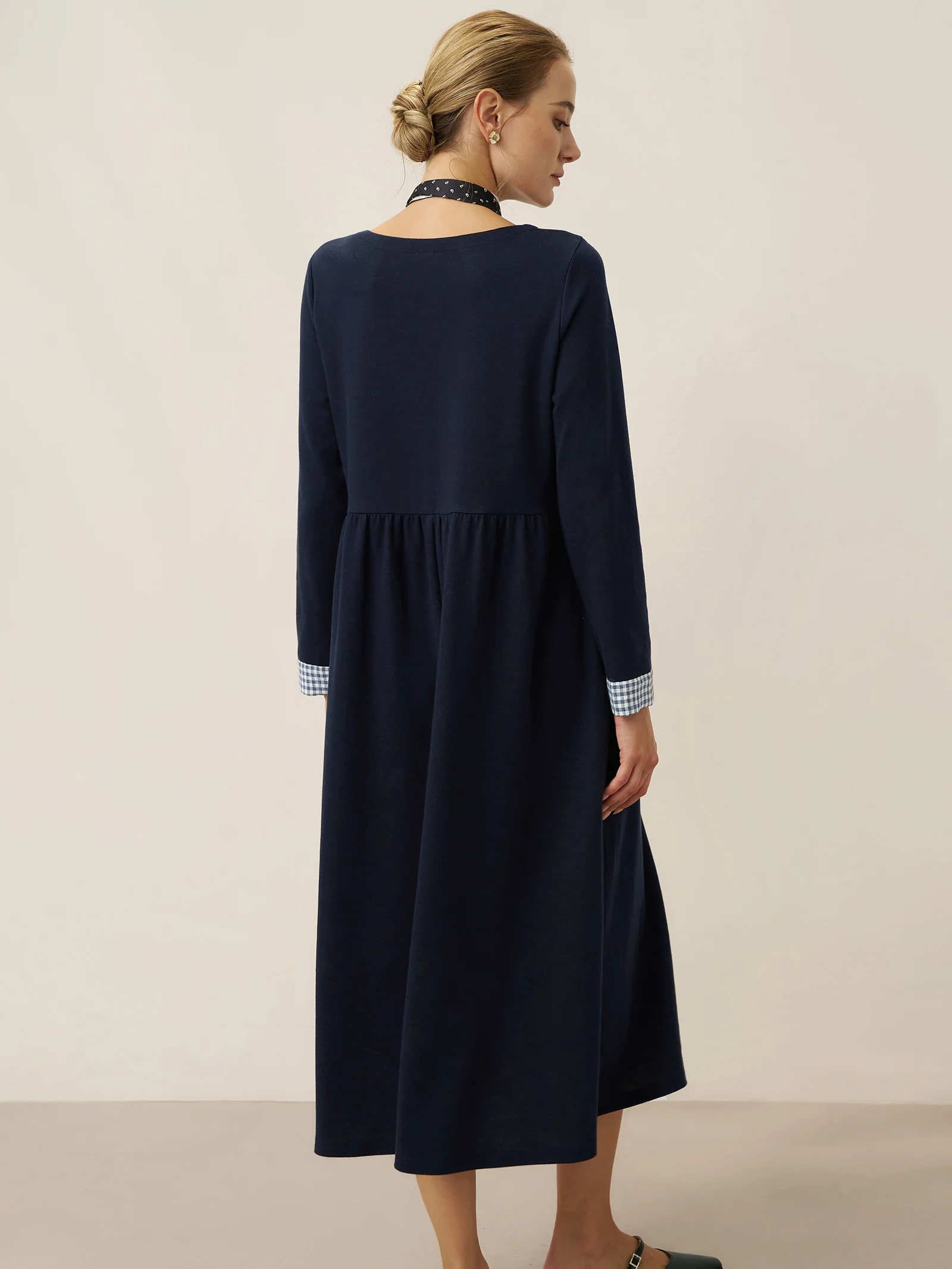 Organic Cotton Patchwork Cuff Crew Neck Casual Maxi Dress SCARLETT - Image 3