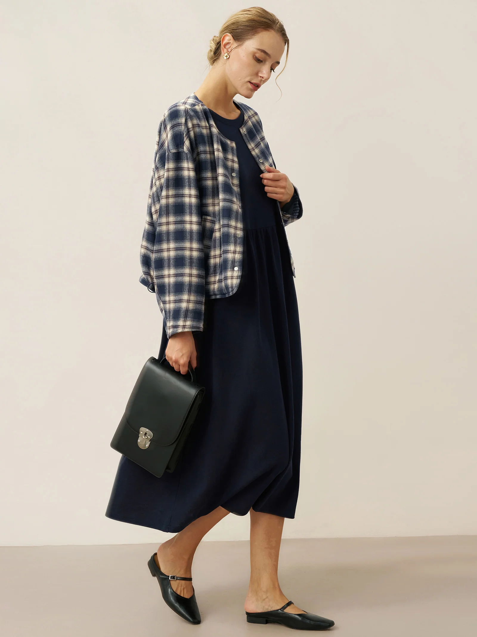 Organic Cotton Patchwork Cuff Crew Neck Casual Maxi Dress SCARLETT - Image 9