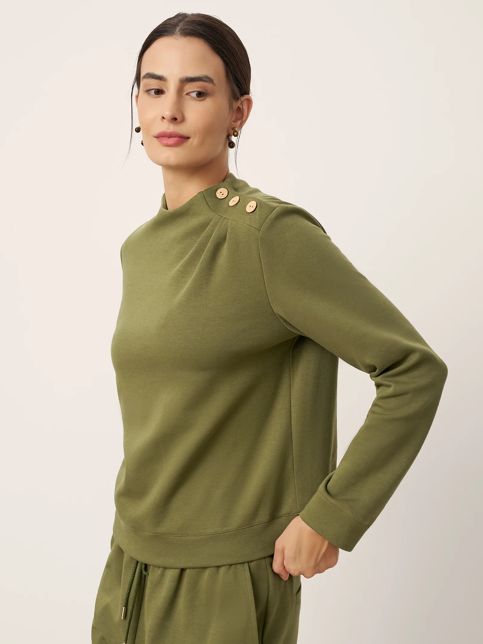 Cotton Shoulder Button Long Sleeve Top MYRA - Image 2
