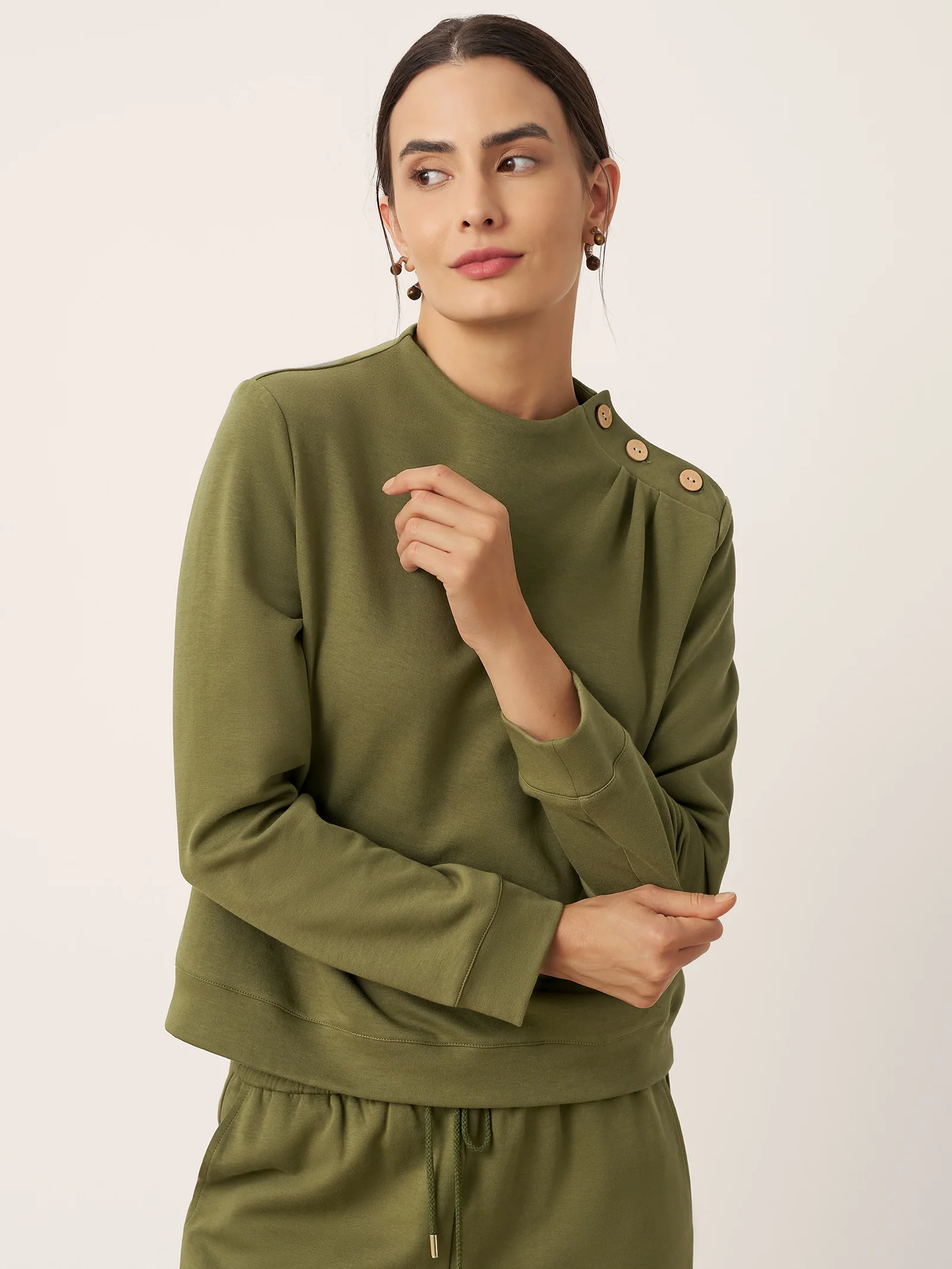 Cotton Shoulder Button Long Sleeve Top MYRA - Image 3