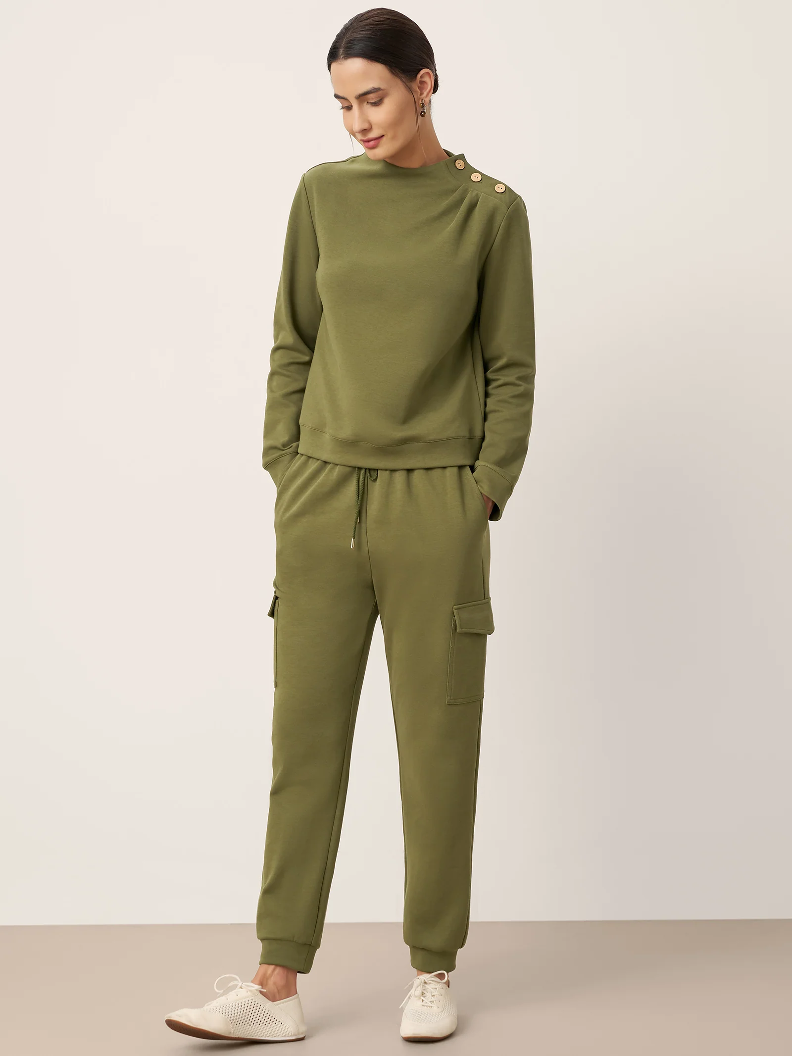 Cotton Shoulder Button Long Sleeve Top MYRA - Image 5