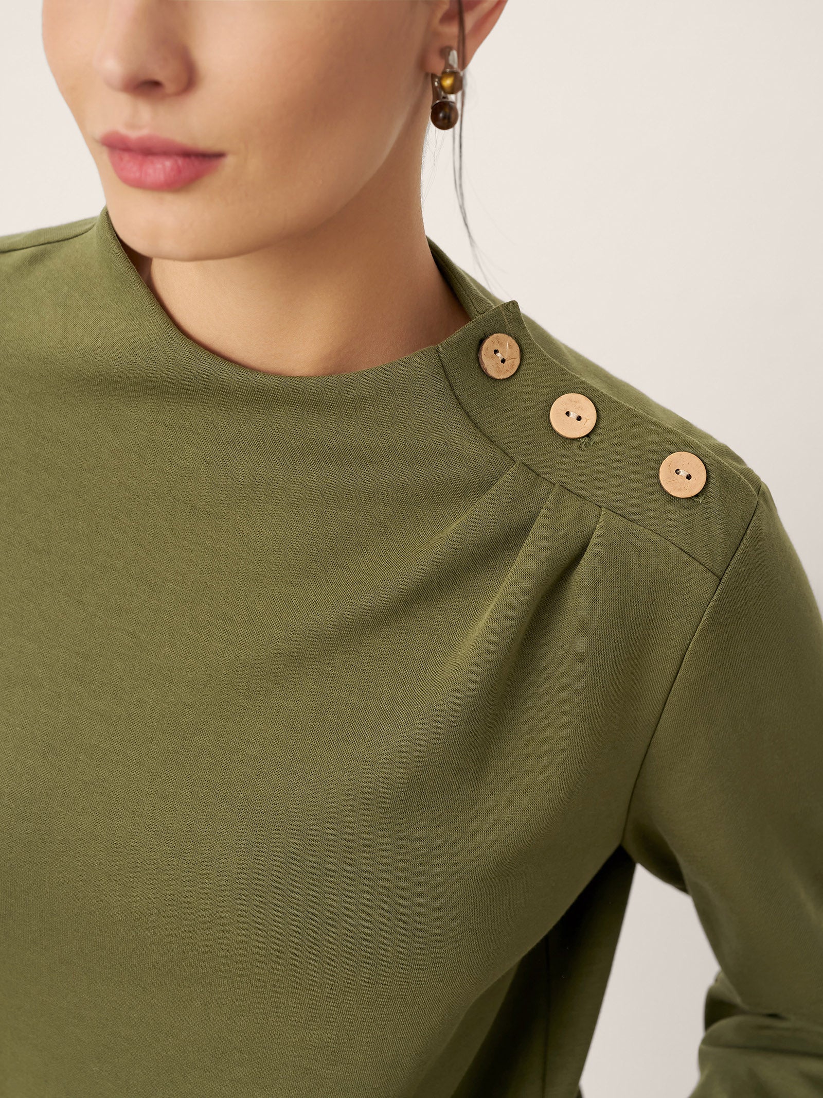 Cotton Shoulder Button Long Sleeve Top MYRA - Image 6