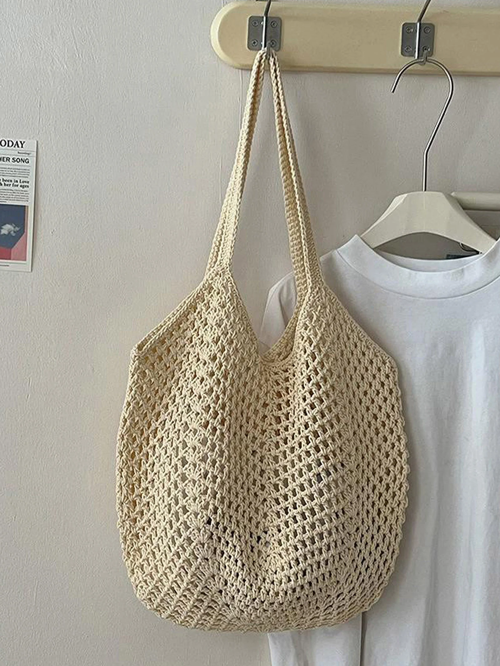 Cotton Woven Openwork Beach Tote Bag - Image 2