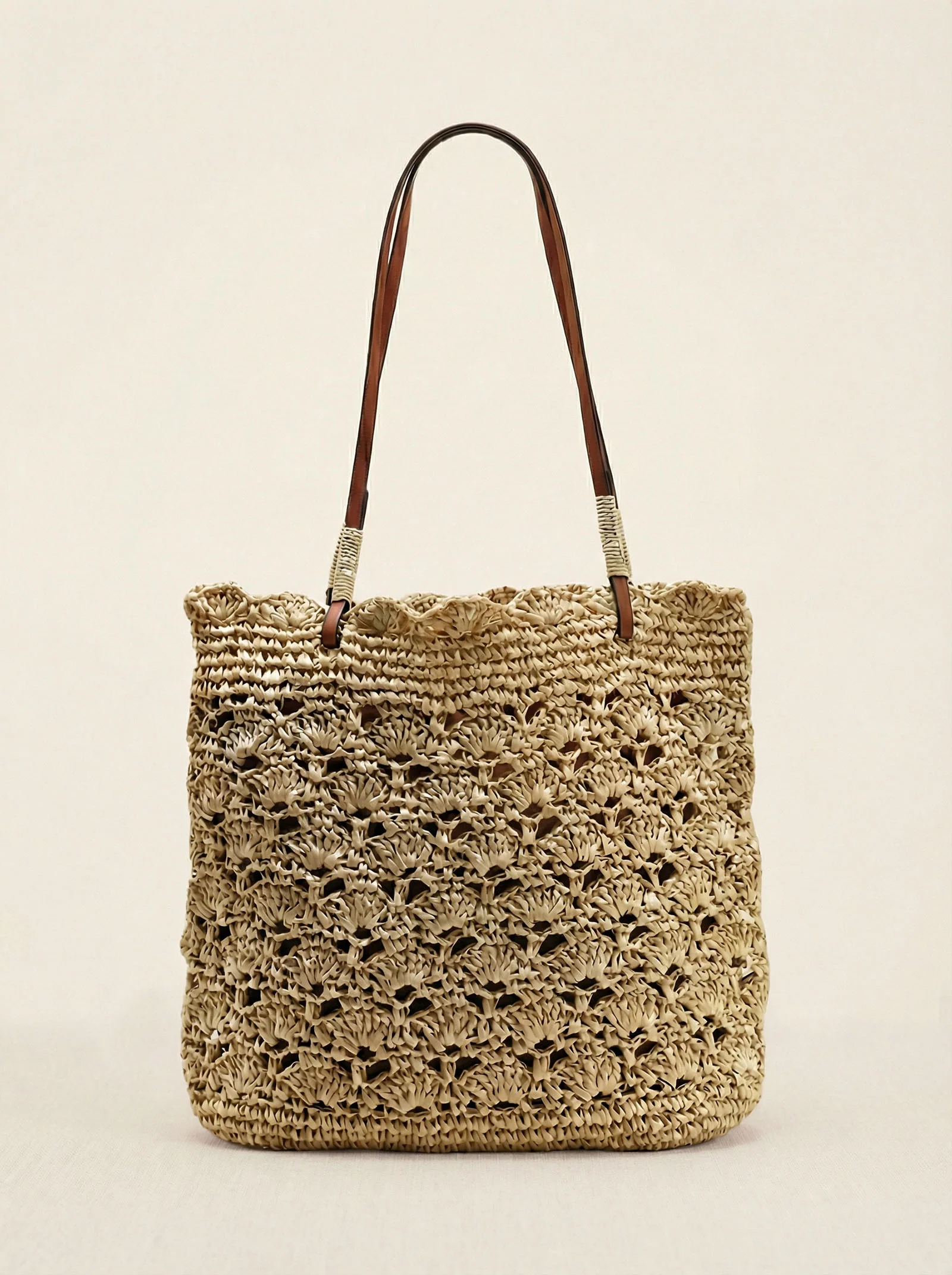 Crochet Woven Fan-Shape Shoulder Tote Bag