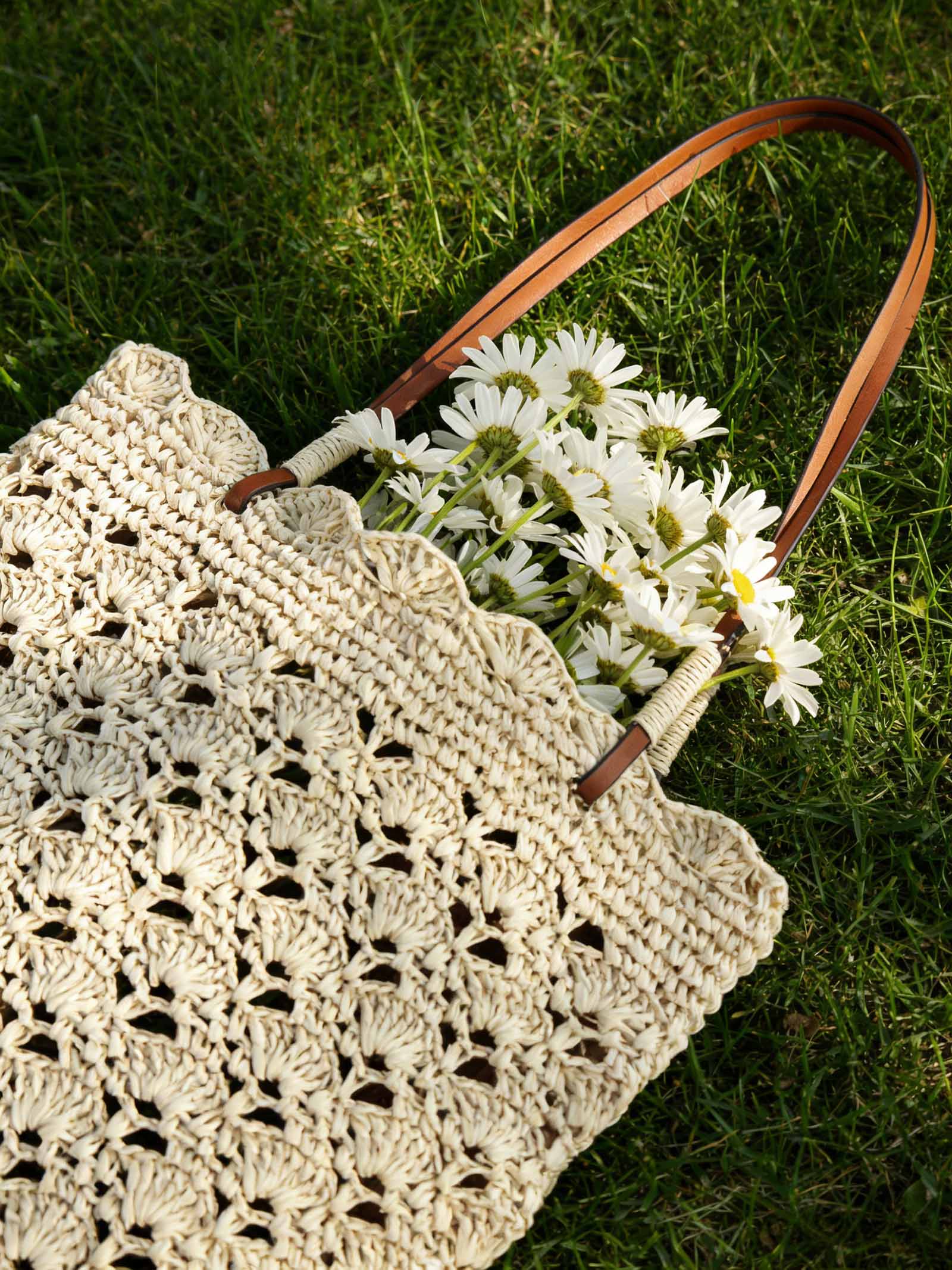 Crochet Woven Fan-Shape Shoulder Tote Bag - Image 10