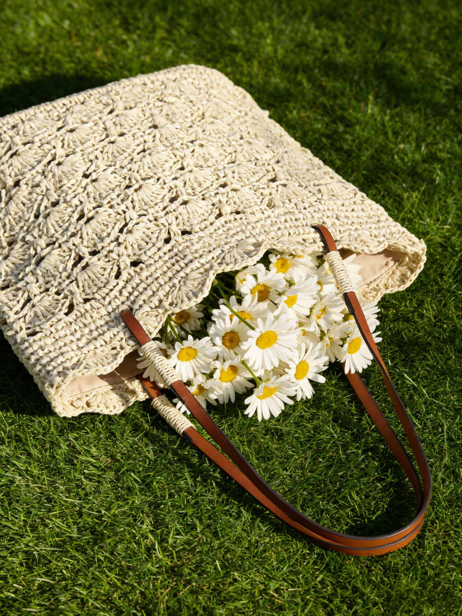 Crochet Woven Fan-Shape Shoulder Tote Bag - Image 11