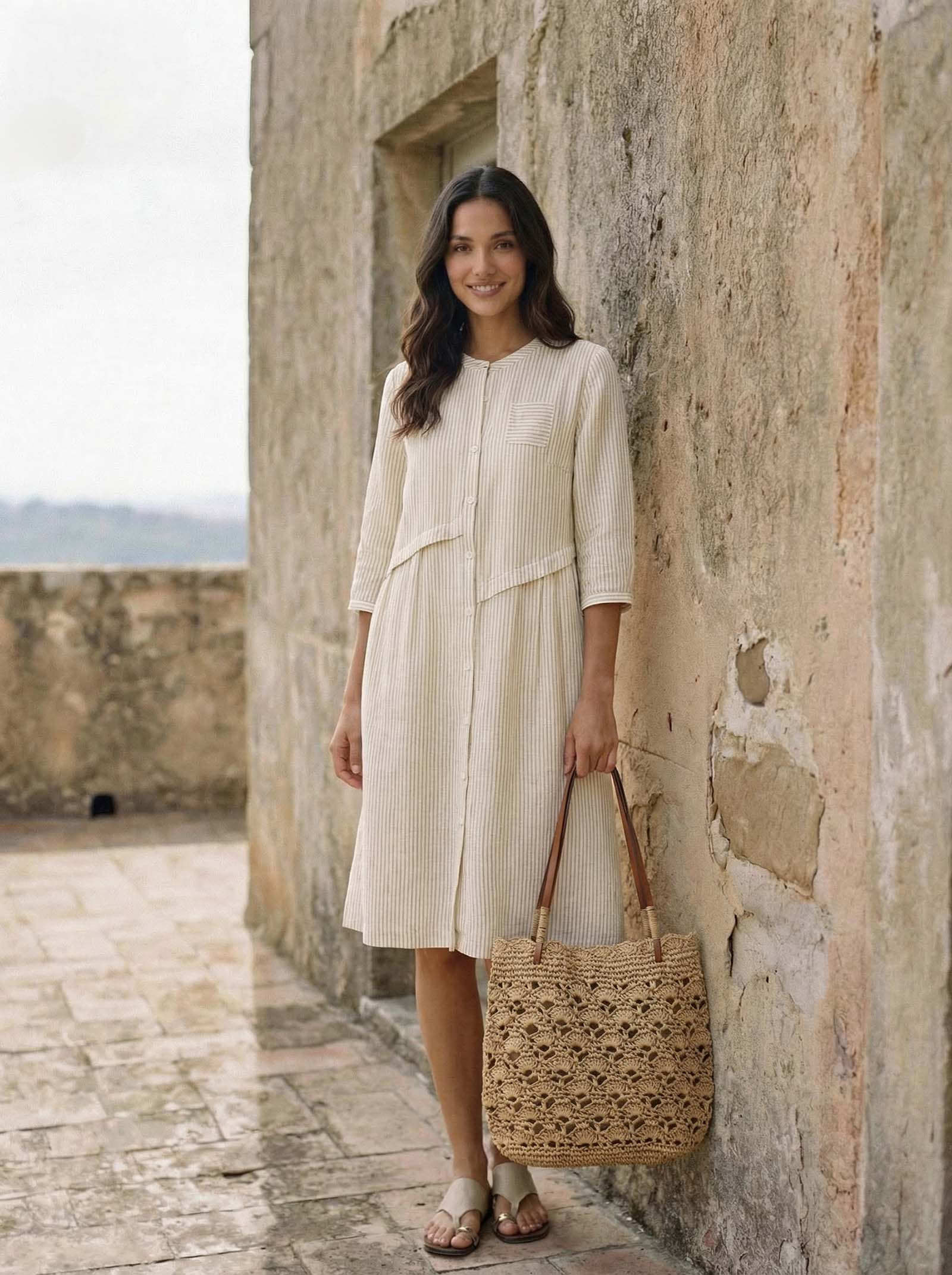 Crochet Woven Fan-Shape Shoulder Tote Bag - Image 3