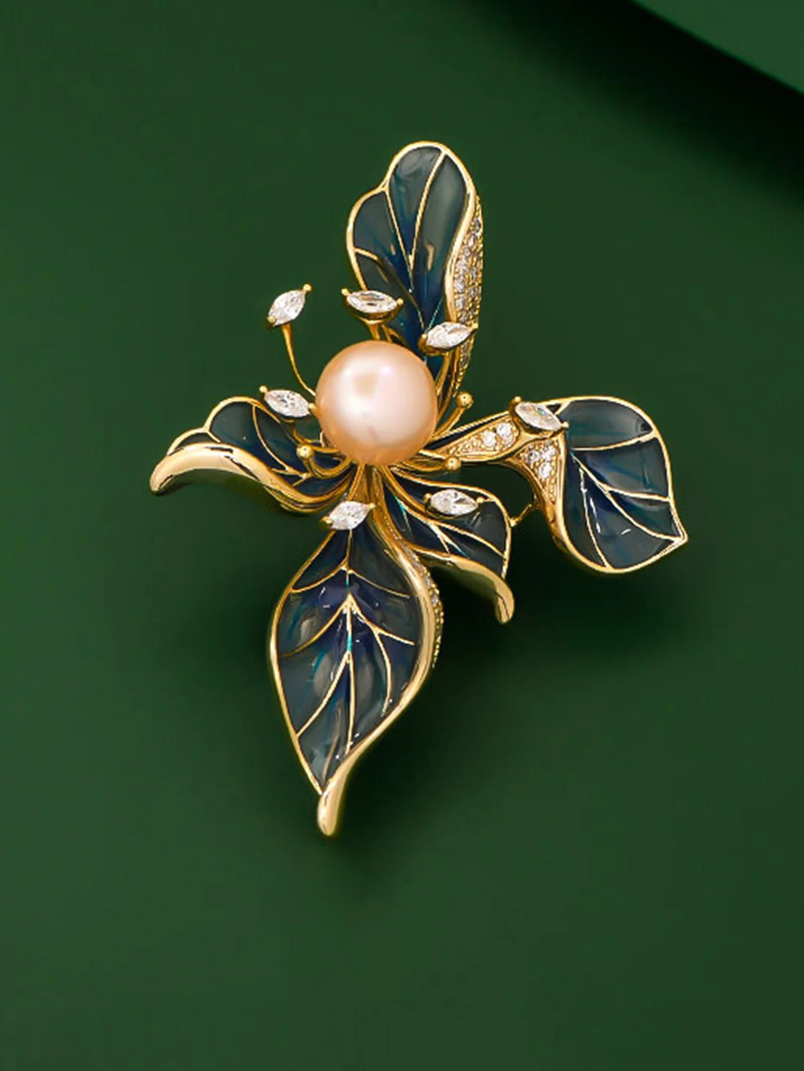 Freshwater Pearl, Zircon & Alloy French Iris Brooch