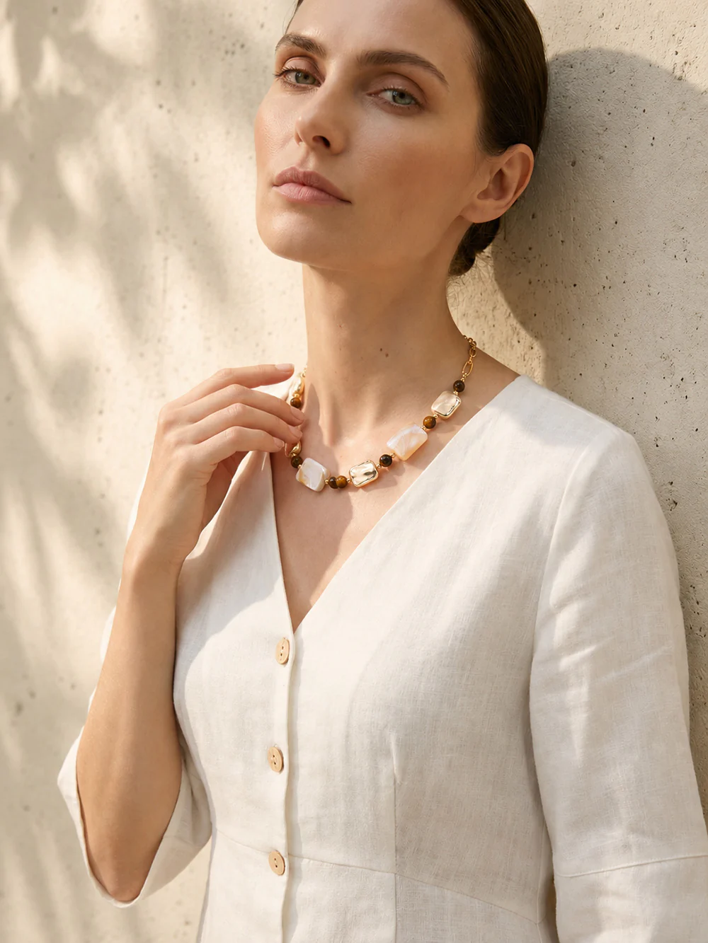 Golden Shell Mix Abalone Shell Beaded Necklace - Image 2