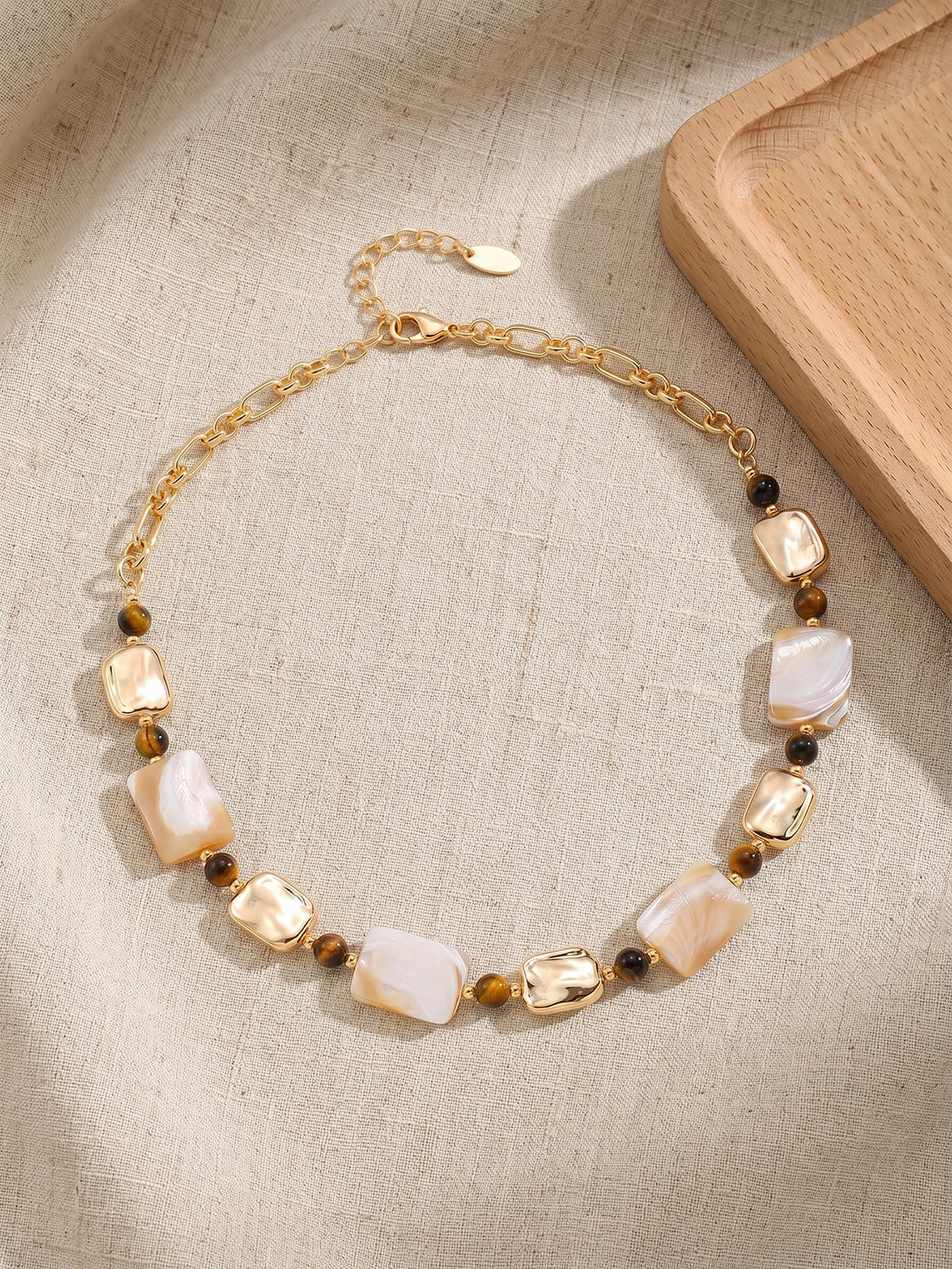 Golden Shell Mix Abalone Shell Beaded Necklace - Image 3