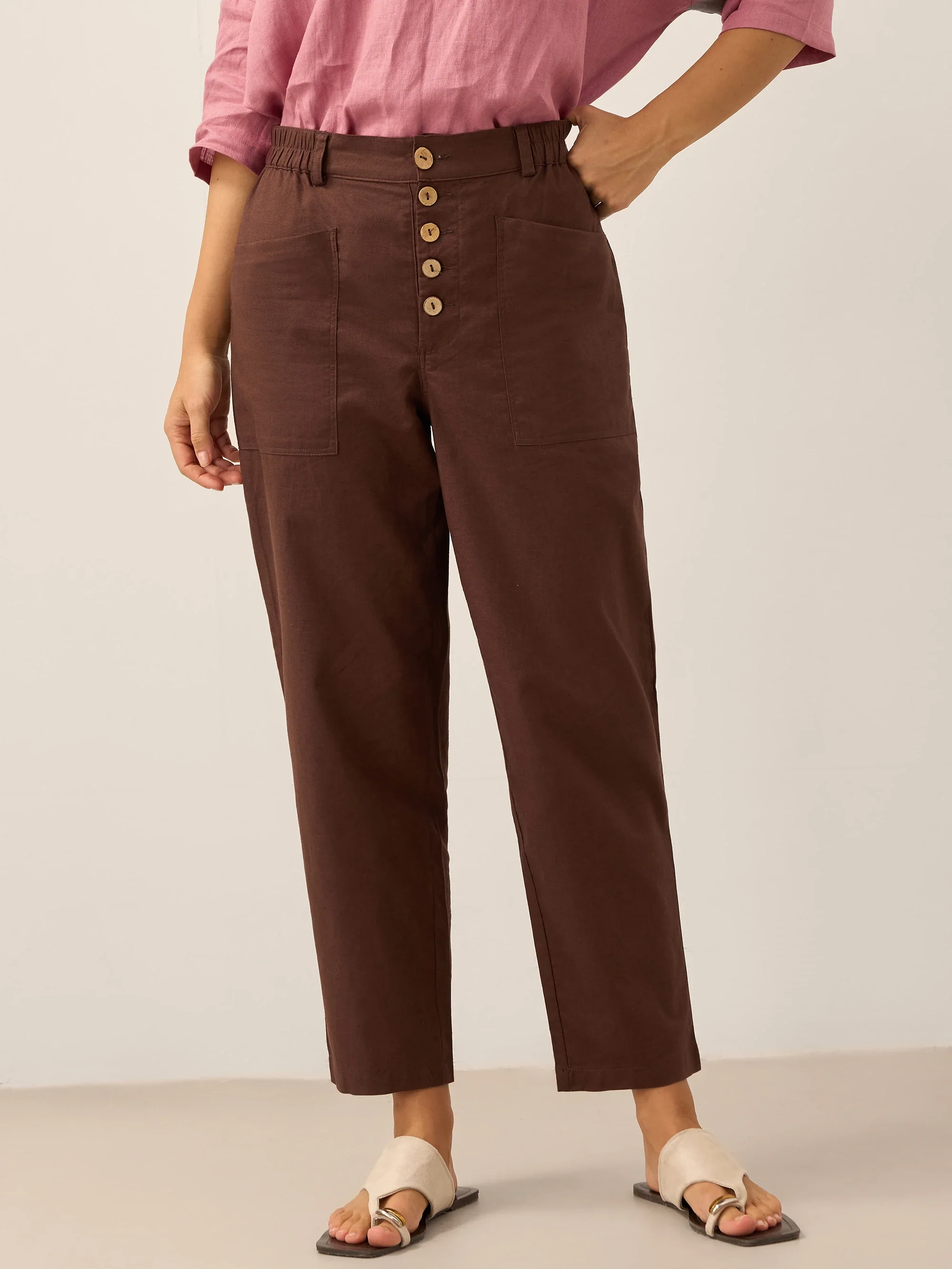 Linen Simple Button Fly Trousers HEIDI - Image 11