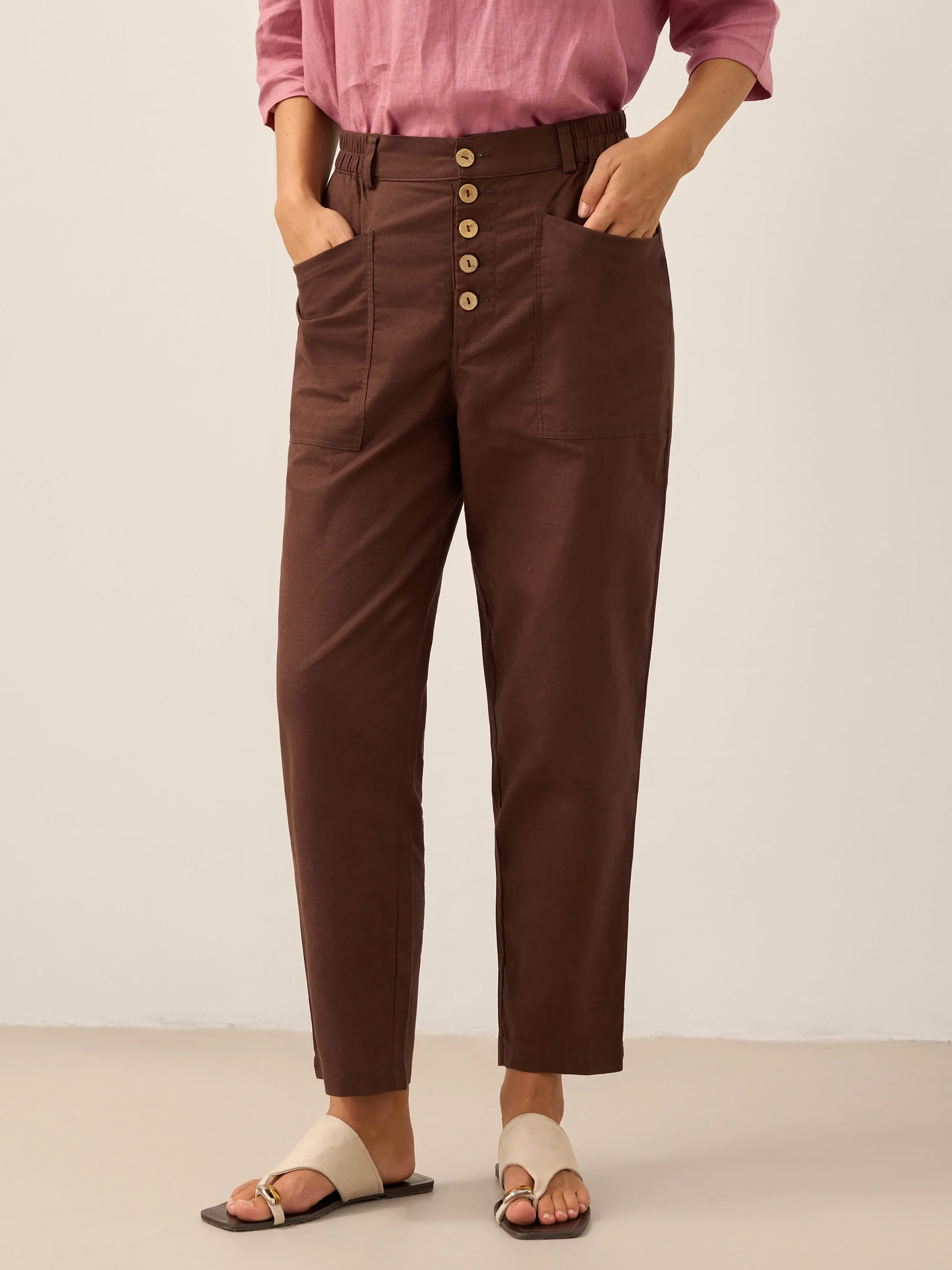 Linen Simple Button Fly Trousers HEIDI - Image 13