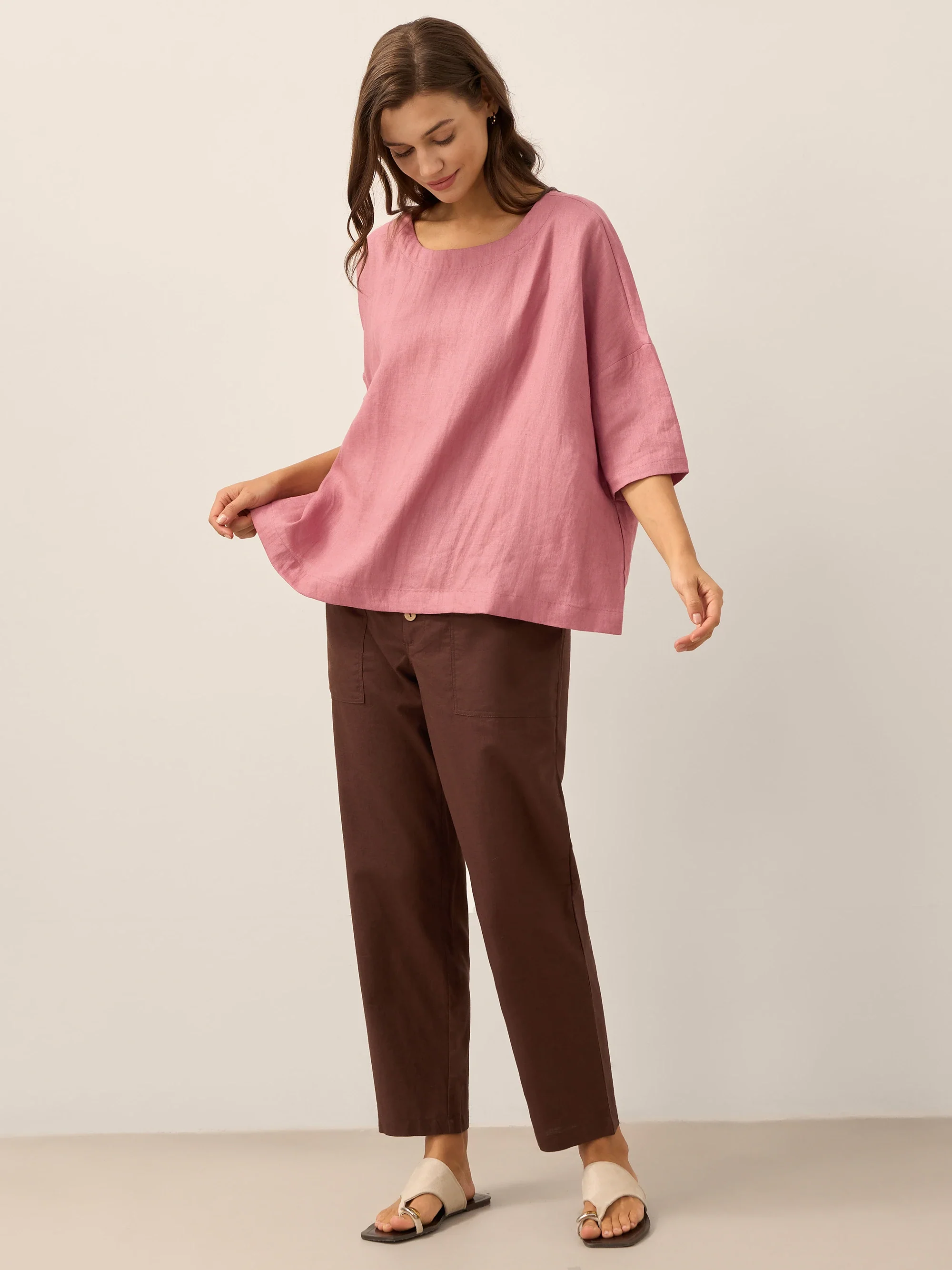 Linen Simple Button Fly Trousers HEIDI - Image 14