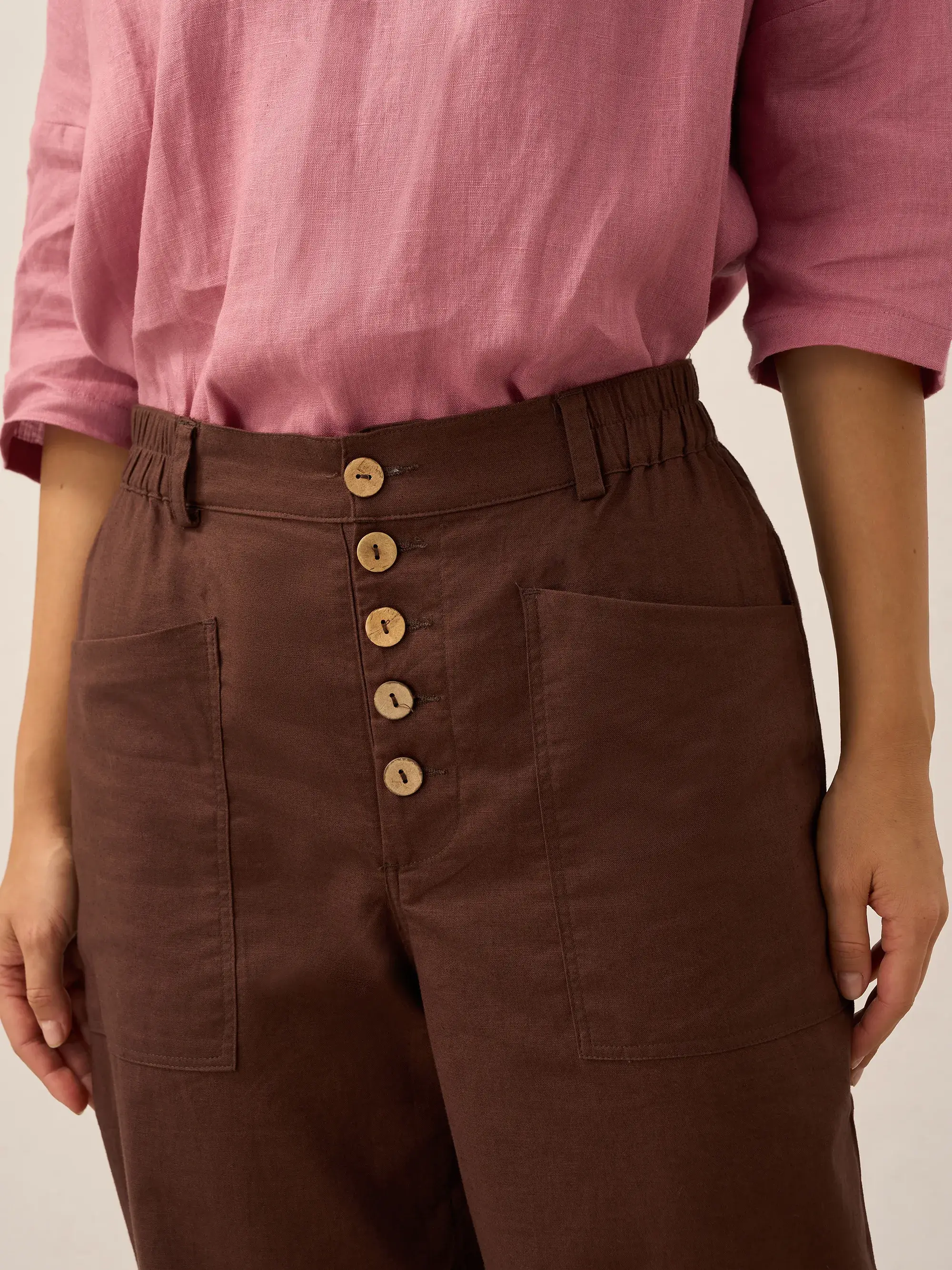 Linen Simple Button Fly Trousers HEIDI - Image 15