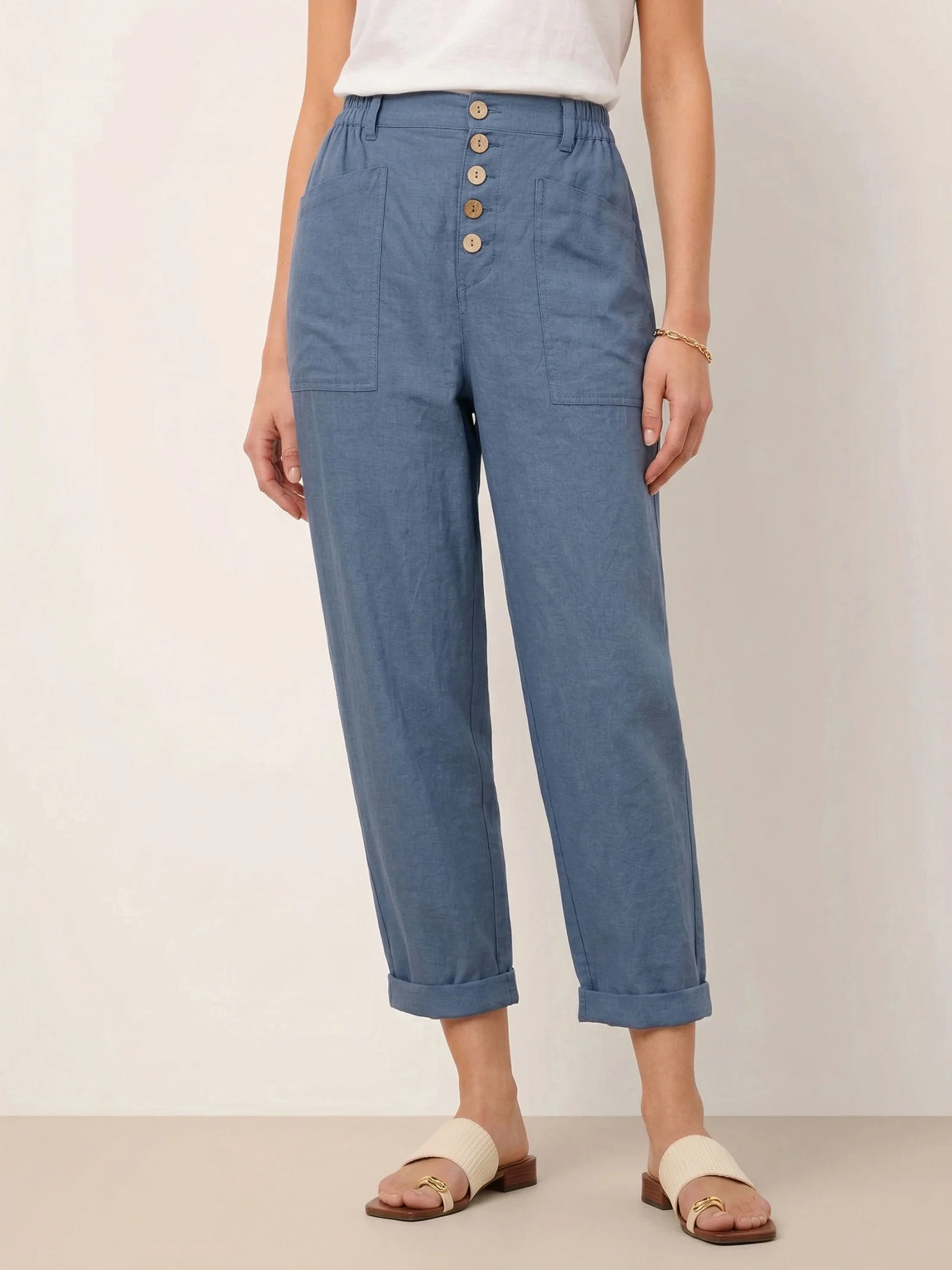Linen Simple Button Fly Trousers HEIDI - Image 16
