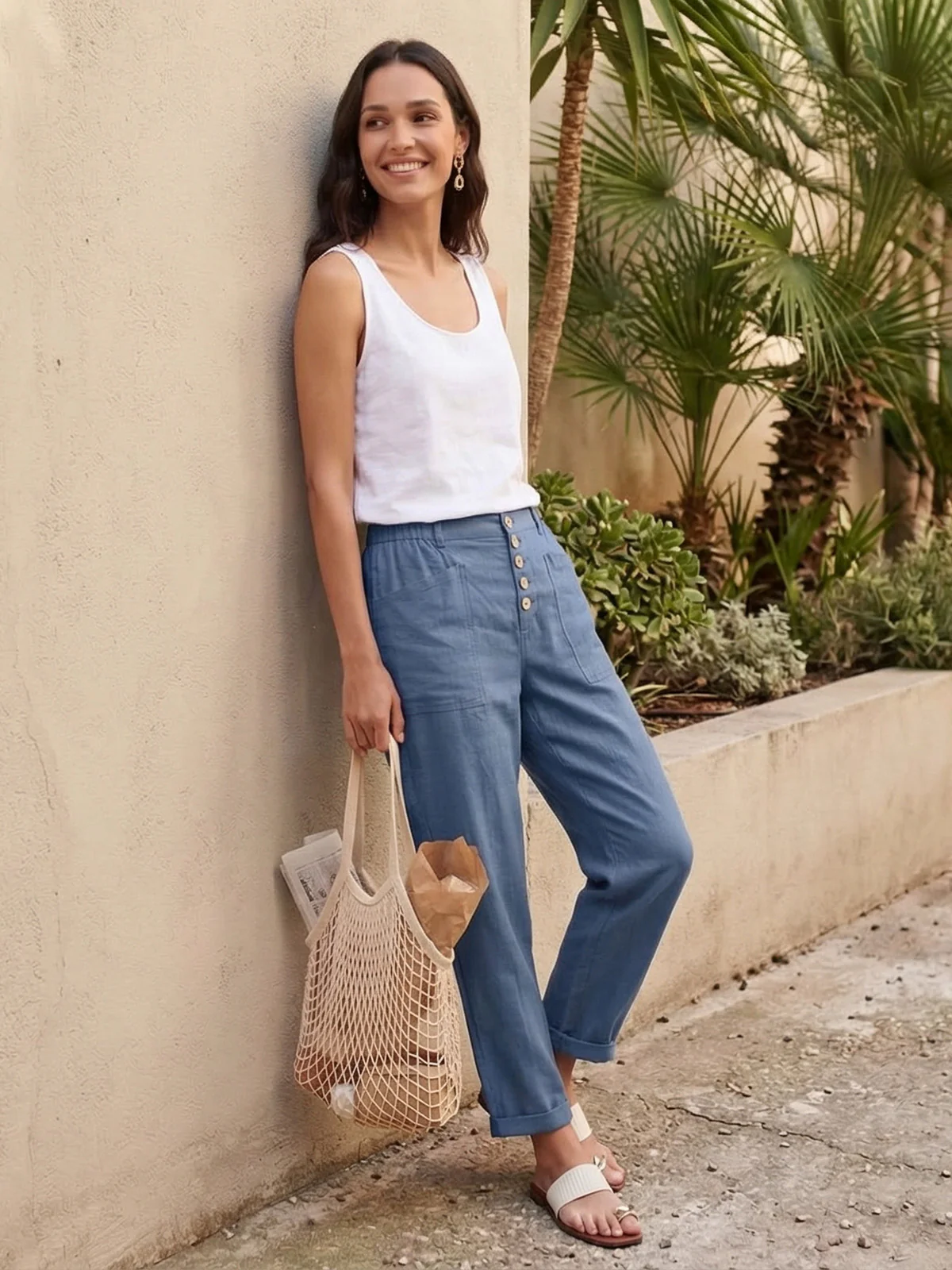 Linen Simple Button Fly Trousers HEIDI - Image 17